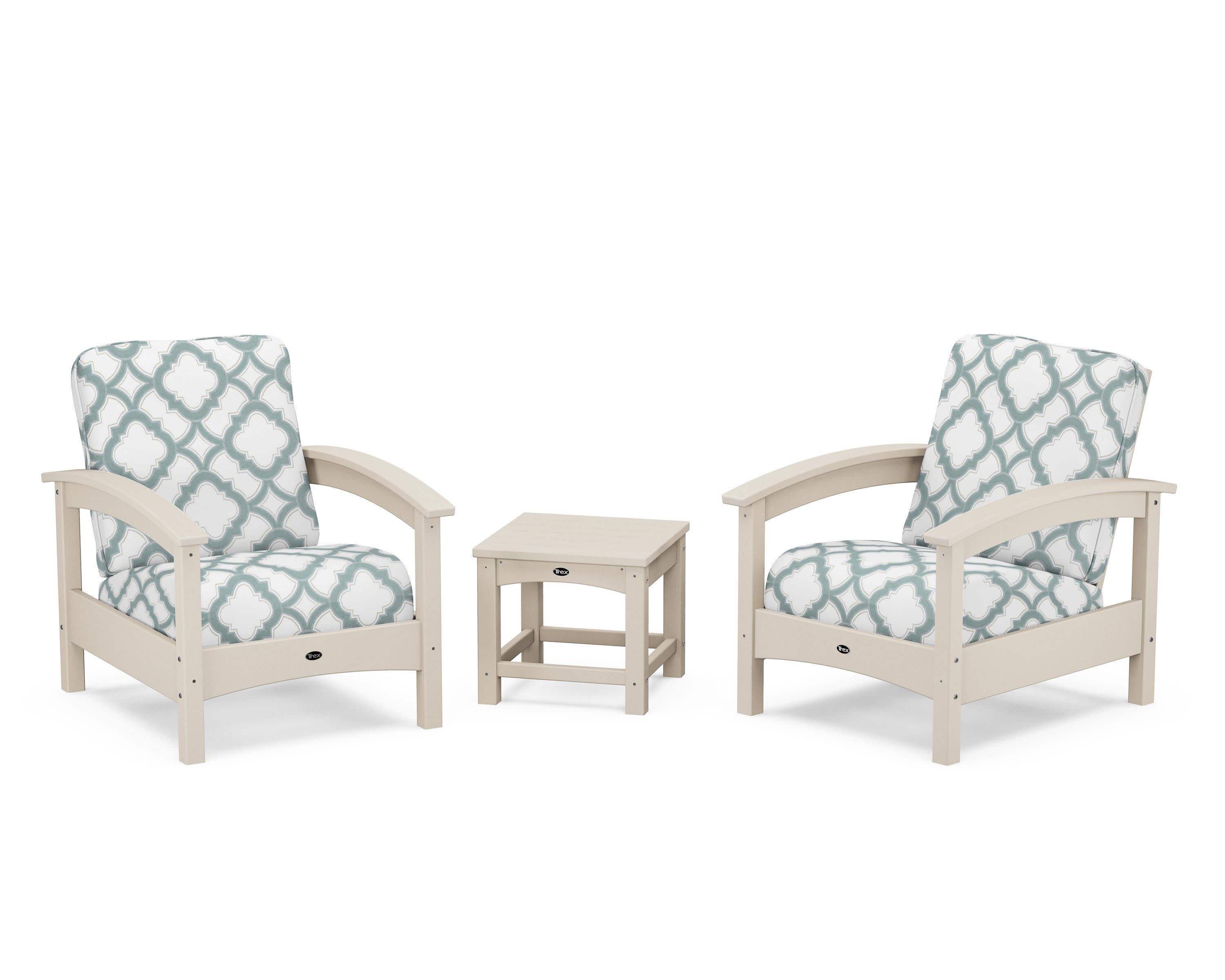 Rockport Club 3-Piece Deep Seating Conversation Set in Sand Castle / Trellis Glacier Spa