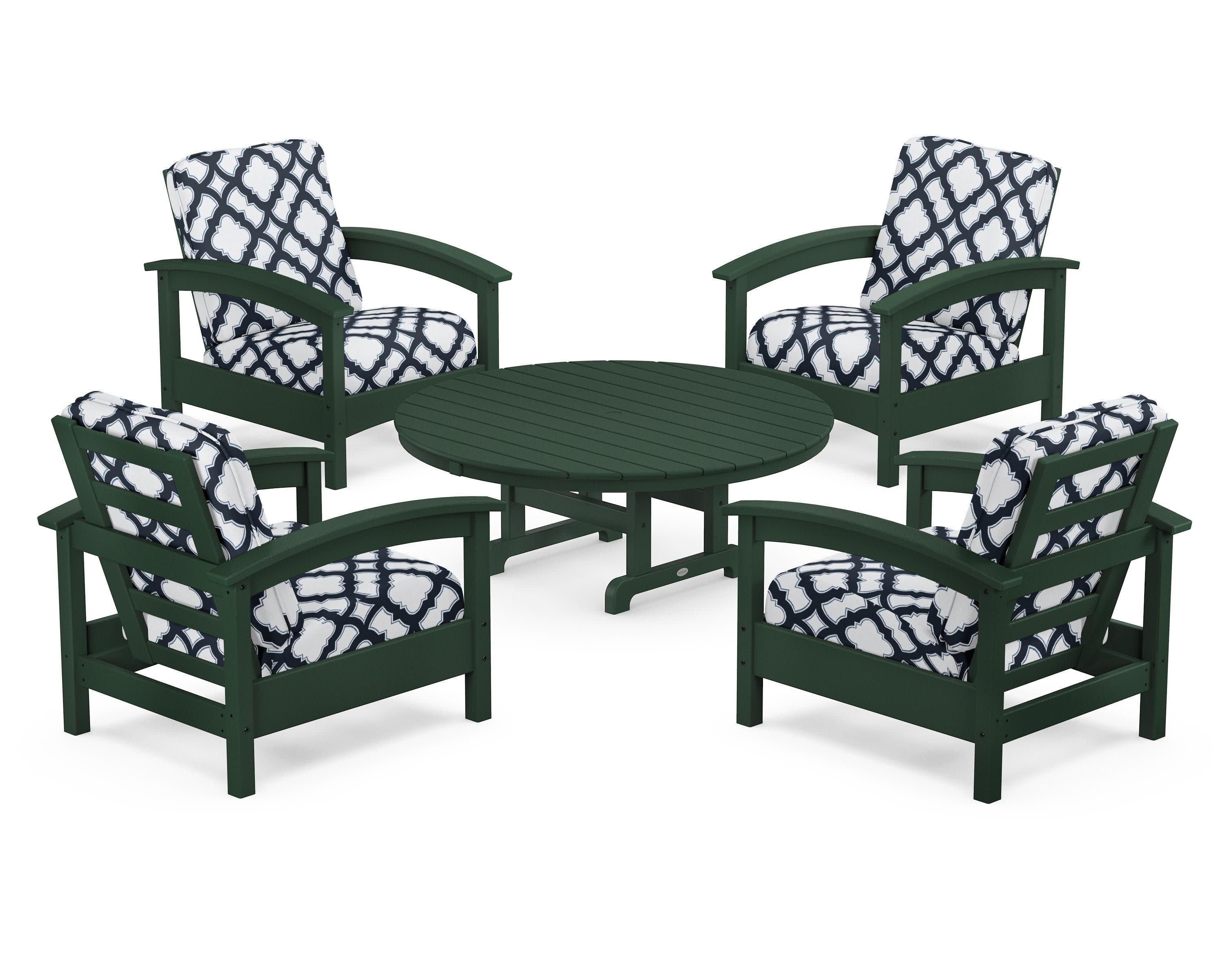 Rockport 5-Piece Deep Seating Set in Rainforest Canopy / Trellis Marine Indigo