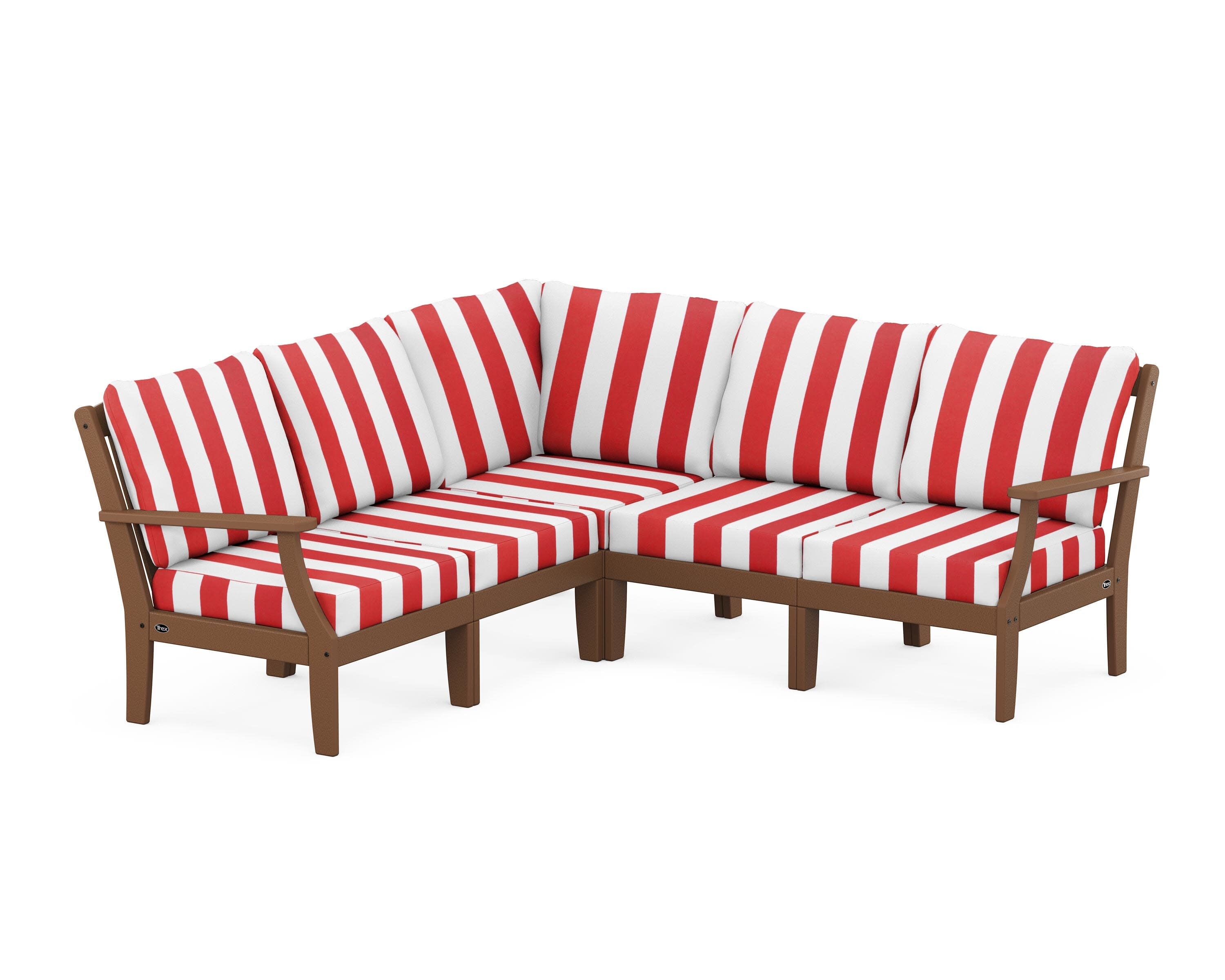 Yacht Club Modular 5-Piece Deep Seating Set in Tree House / Cabana Stripe Crimson