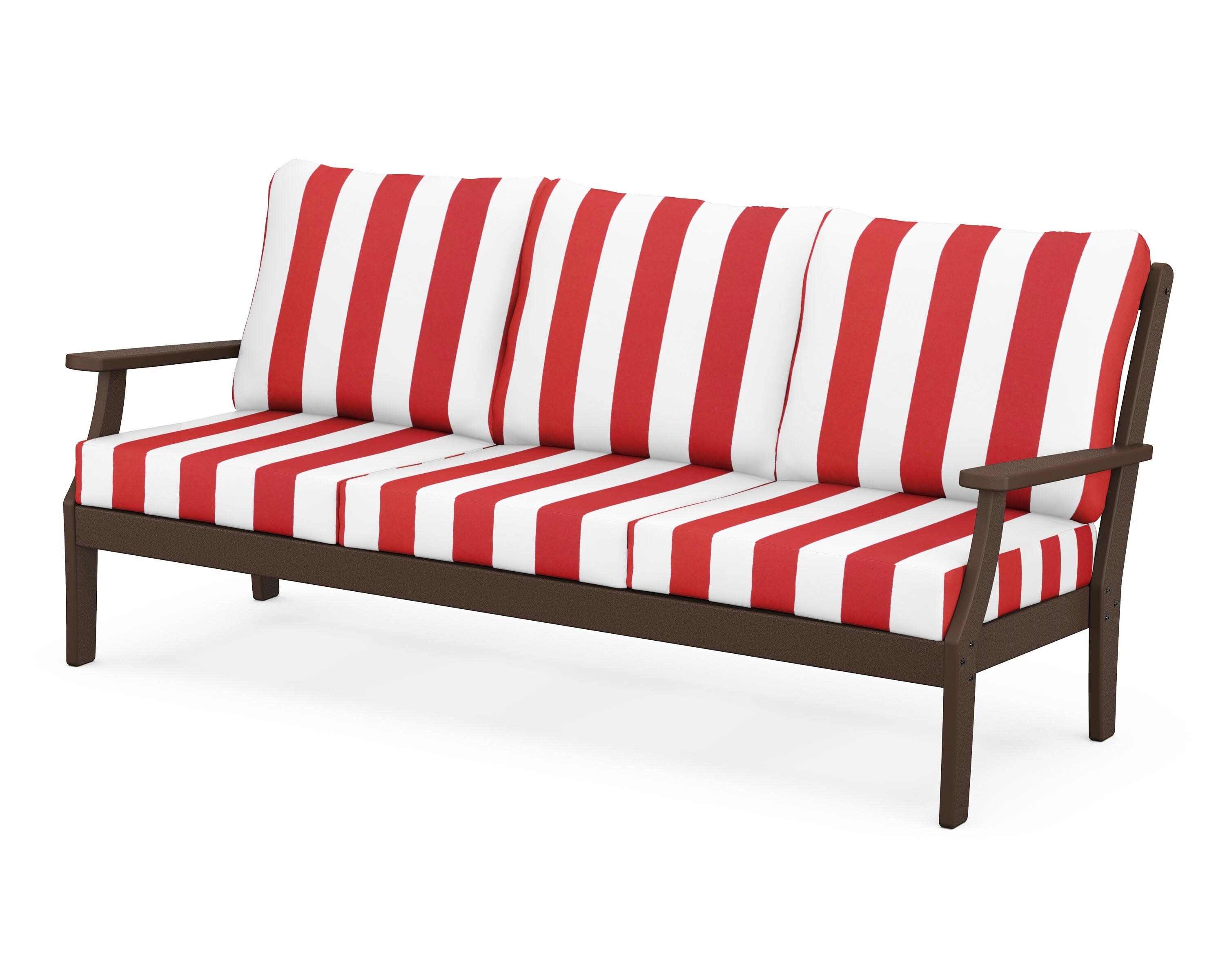Yacht Club Deep Seating Sofa in Vintage Lantern / Cabana Stripe Crimson