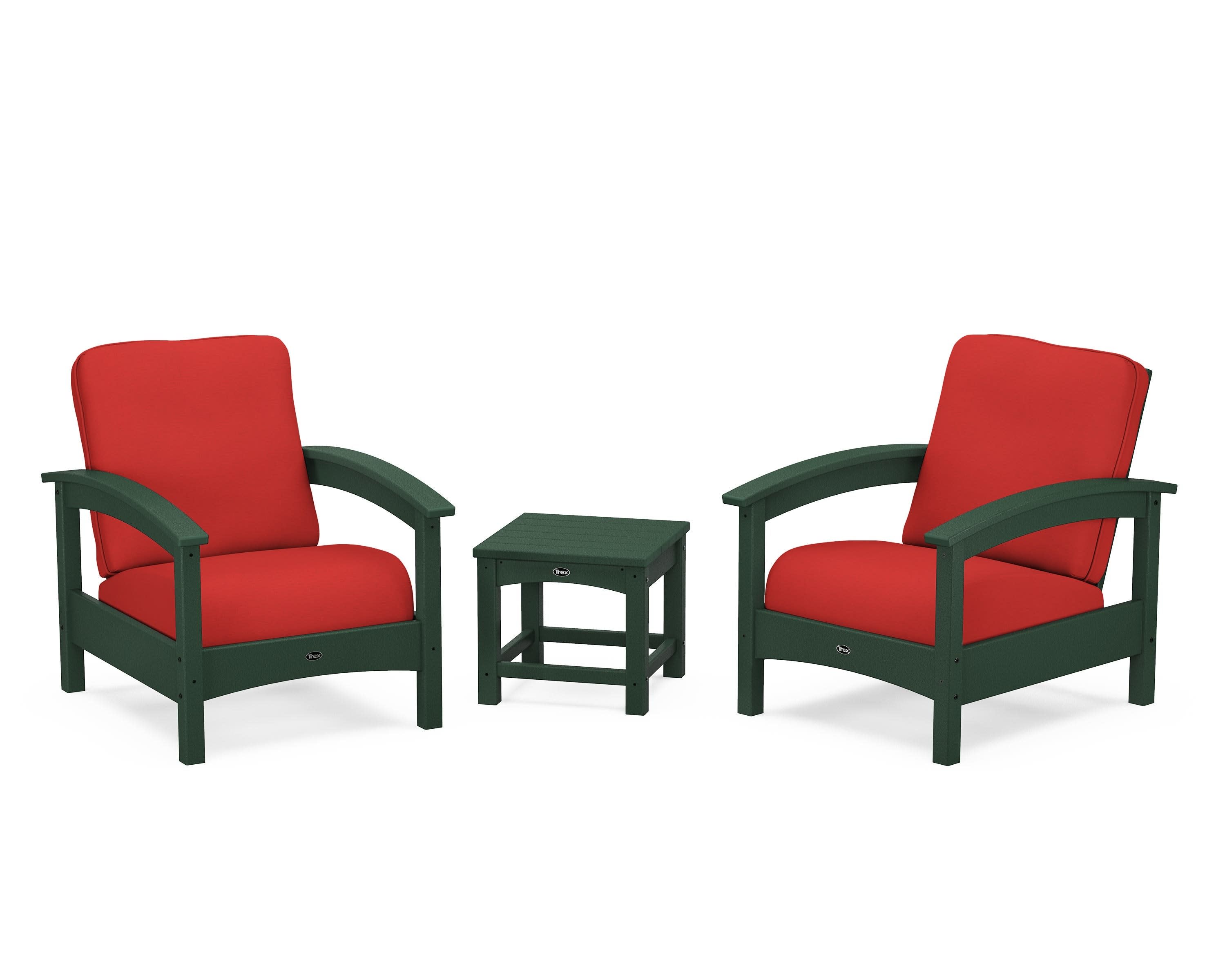 Rockport Club 3-Piece Deep Seating Conversation Set in Rainforest Canopy / Crimson Linen