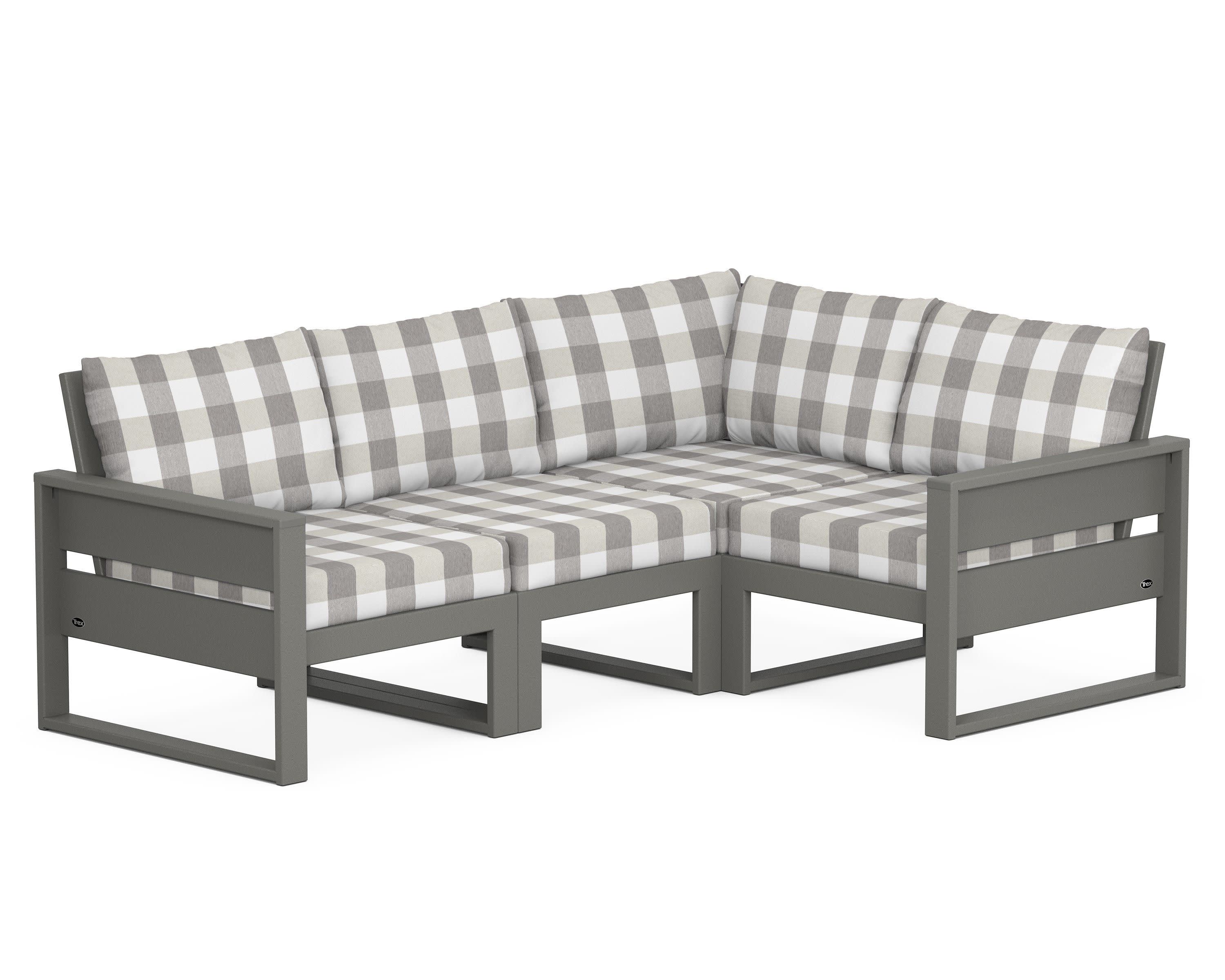 Eastport 4- Piece Sectional in Stepping Stone / Buffalo Plaid Grey Mist
