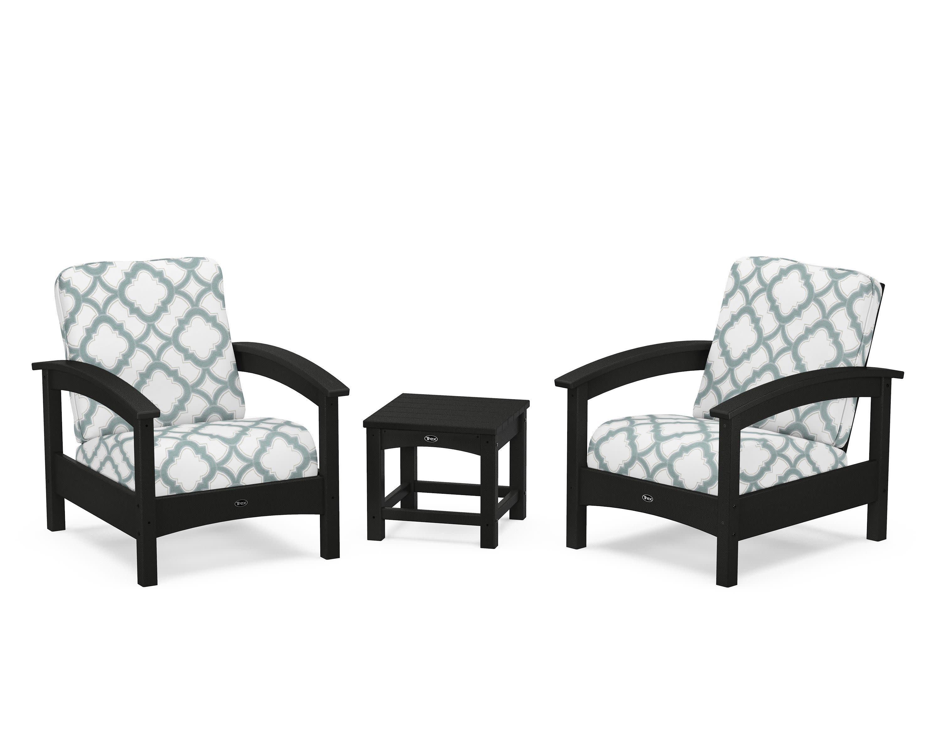Rockport Club 3-Piece Deep Seating Conversation Set in Charcoal Black / Trellis Glacier Spa
