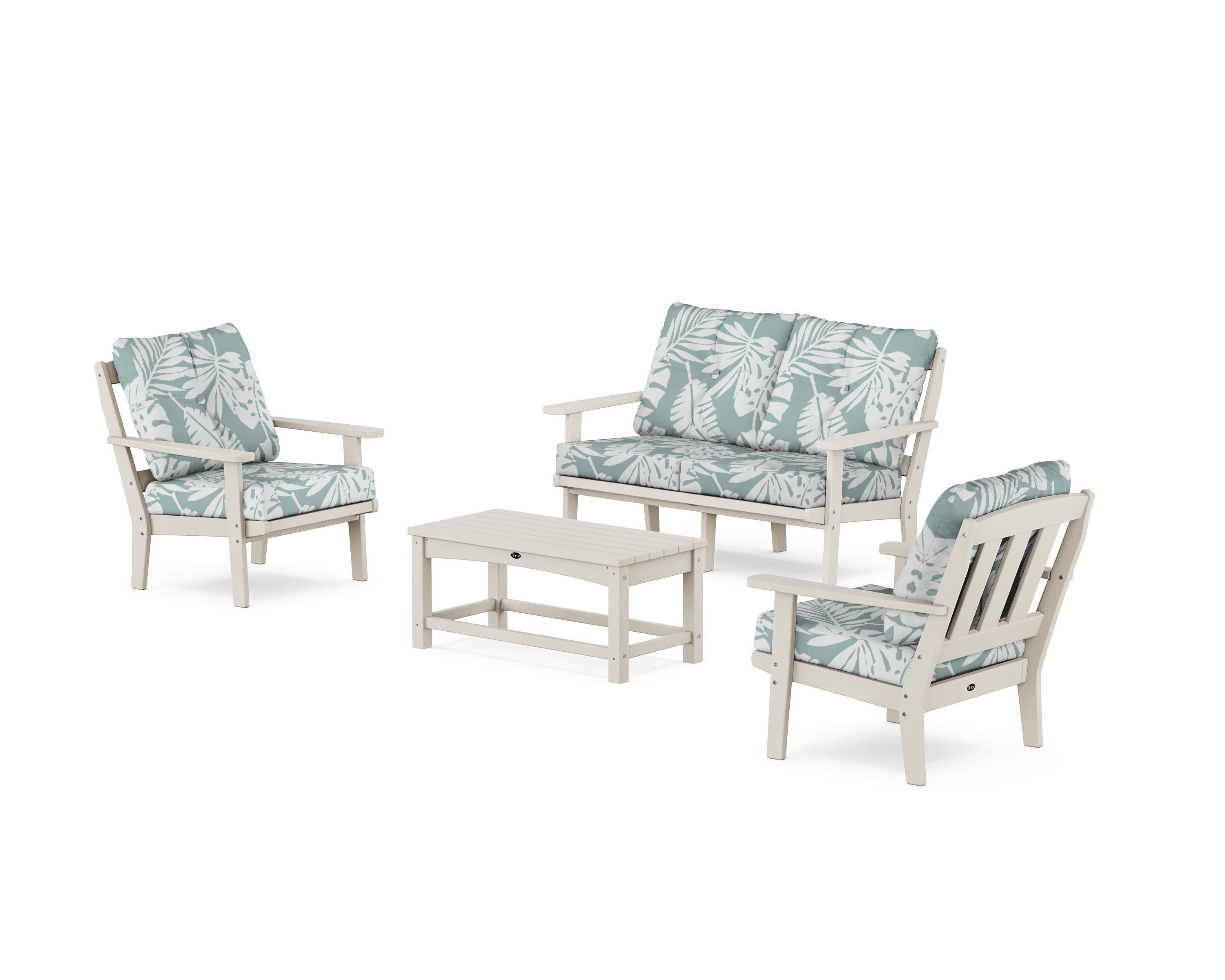 Cape Cod 4-Piece Deep Seating Set with Loveseat in Sand Castle / Leaf Glacier Spa