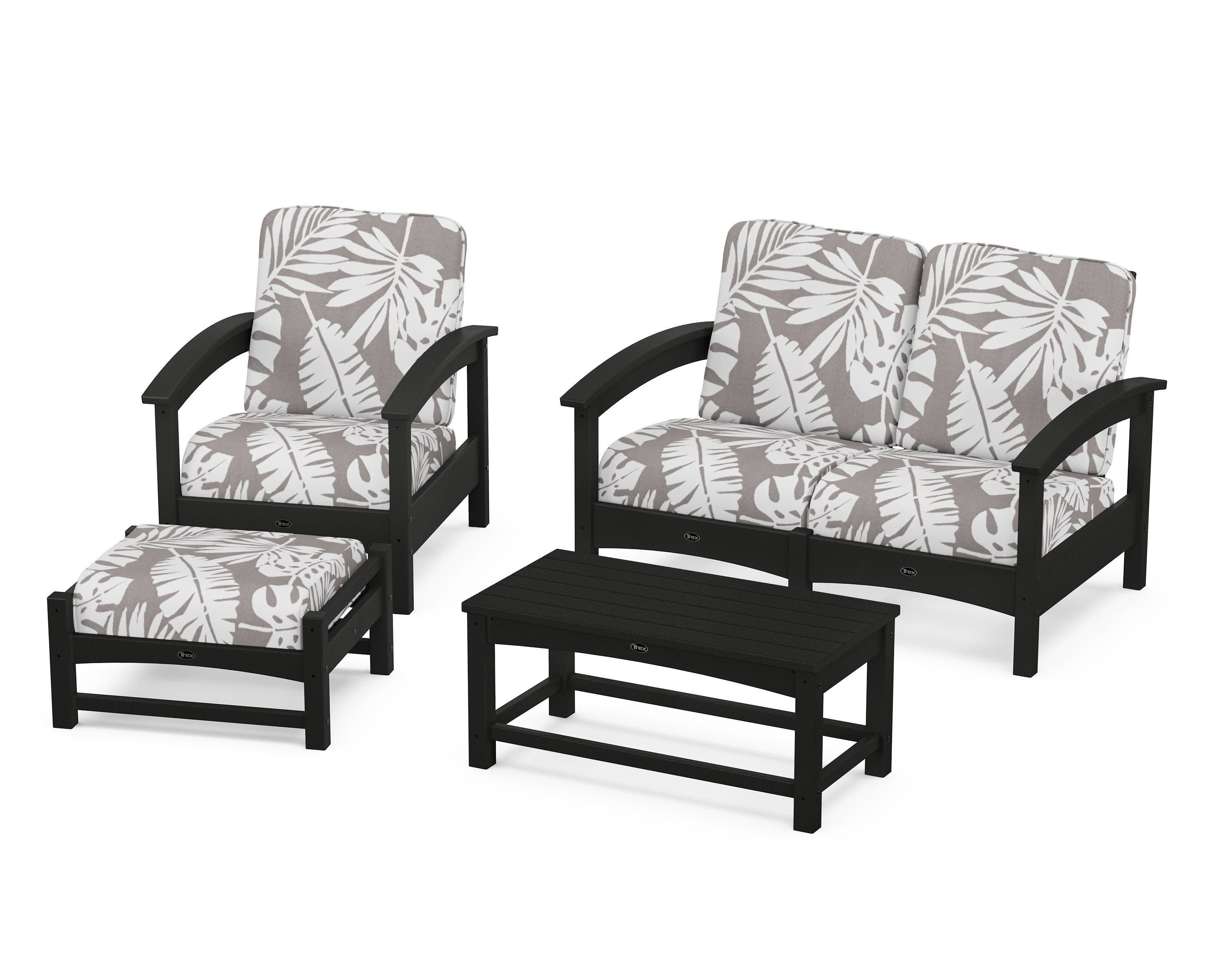 Rockport 4-Piece Deep Seating Conversation Group in Charcoal Black / Leaf Grey Mist