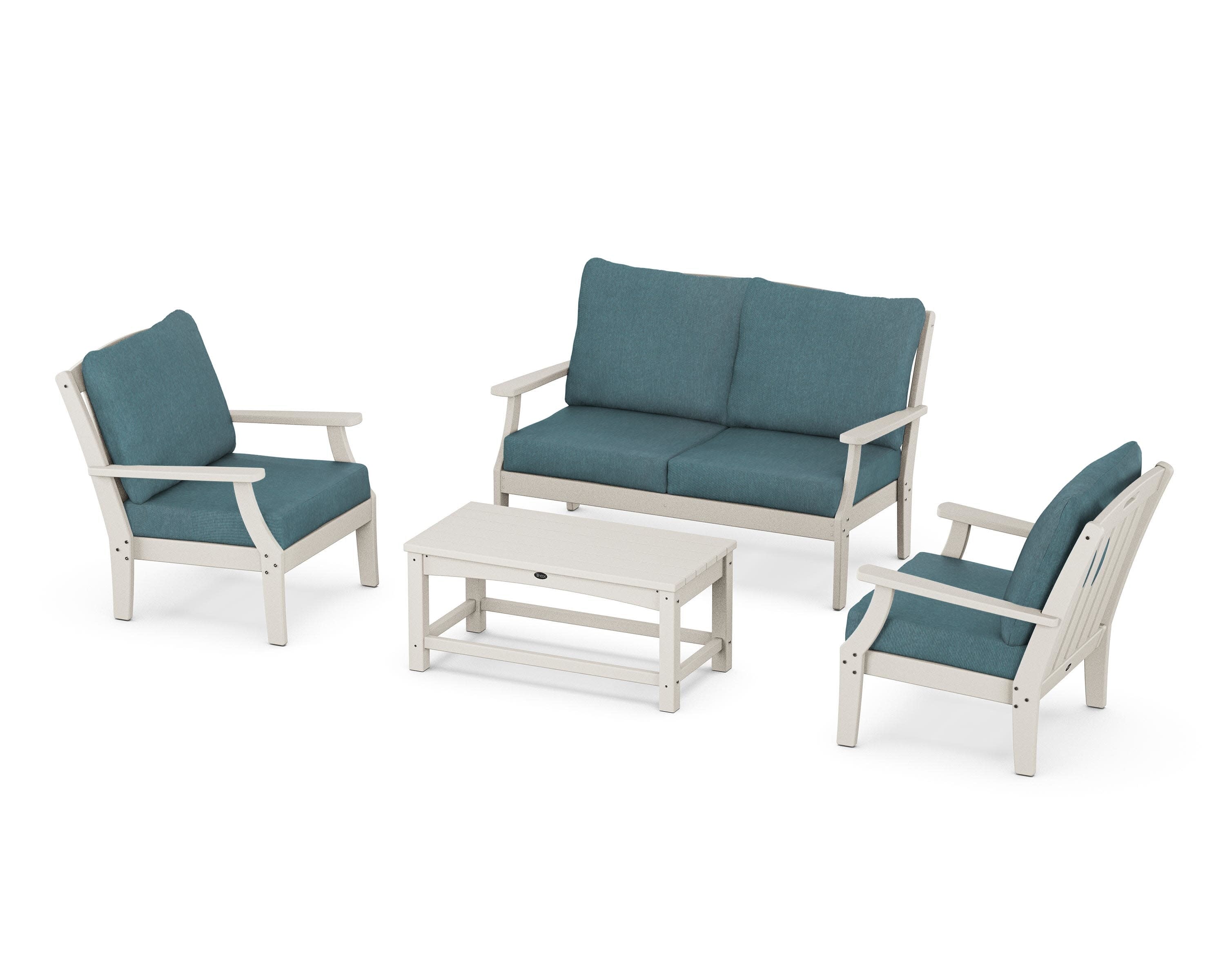 Yacht Club 4-Piece Deep Seating Chair Set in Sand Castle / Ocean Teal