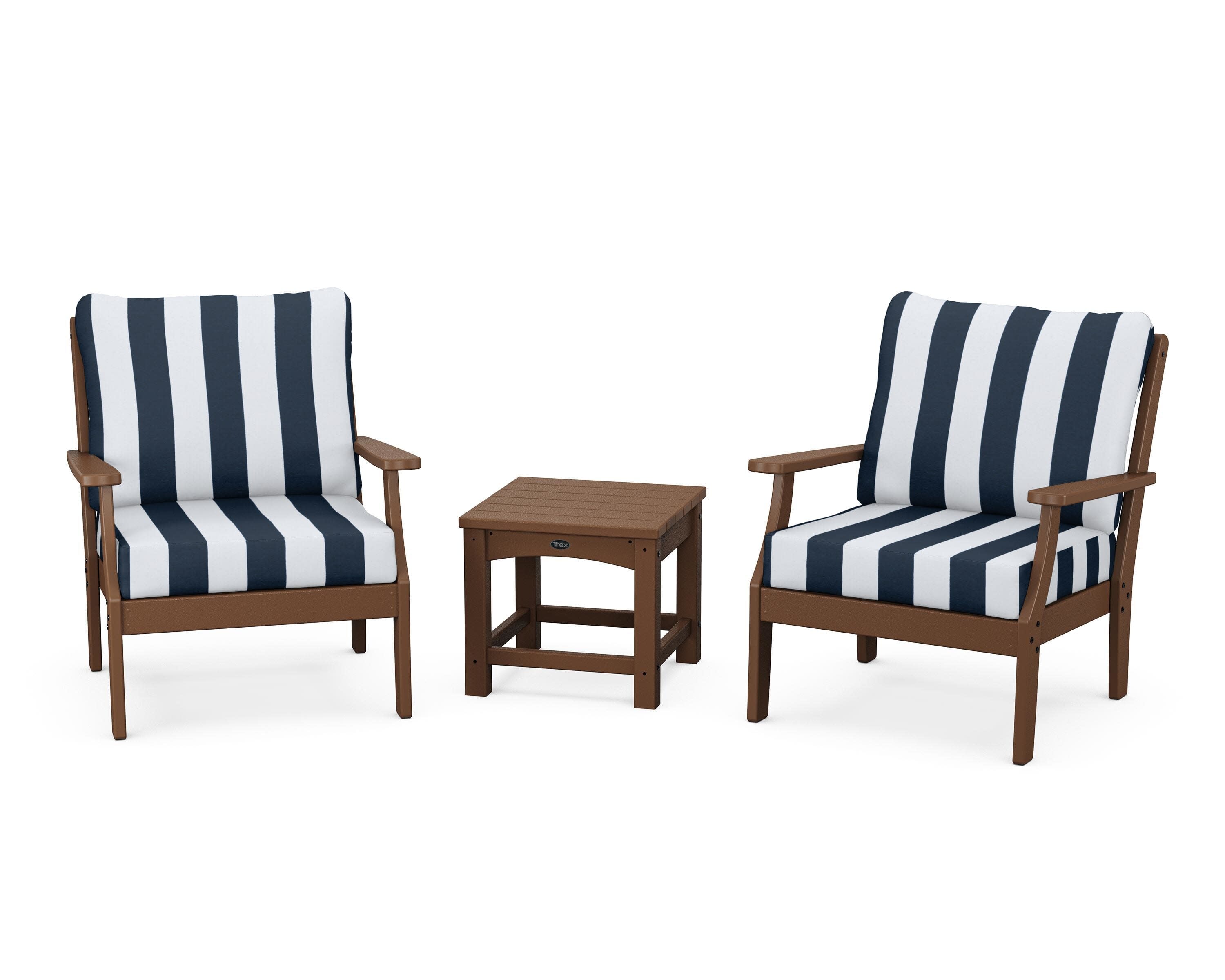 Yacht Club 3-Piece Deep Seating Set in Tree House / Cabana Stripe Marine Indigo