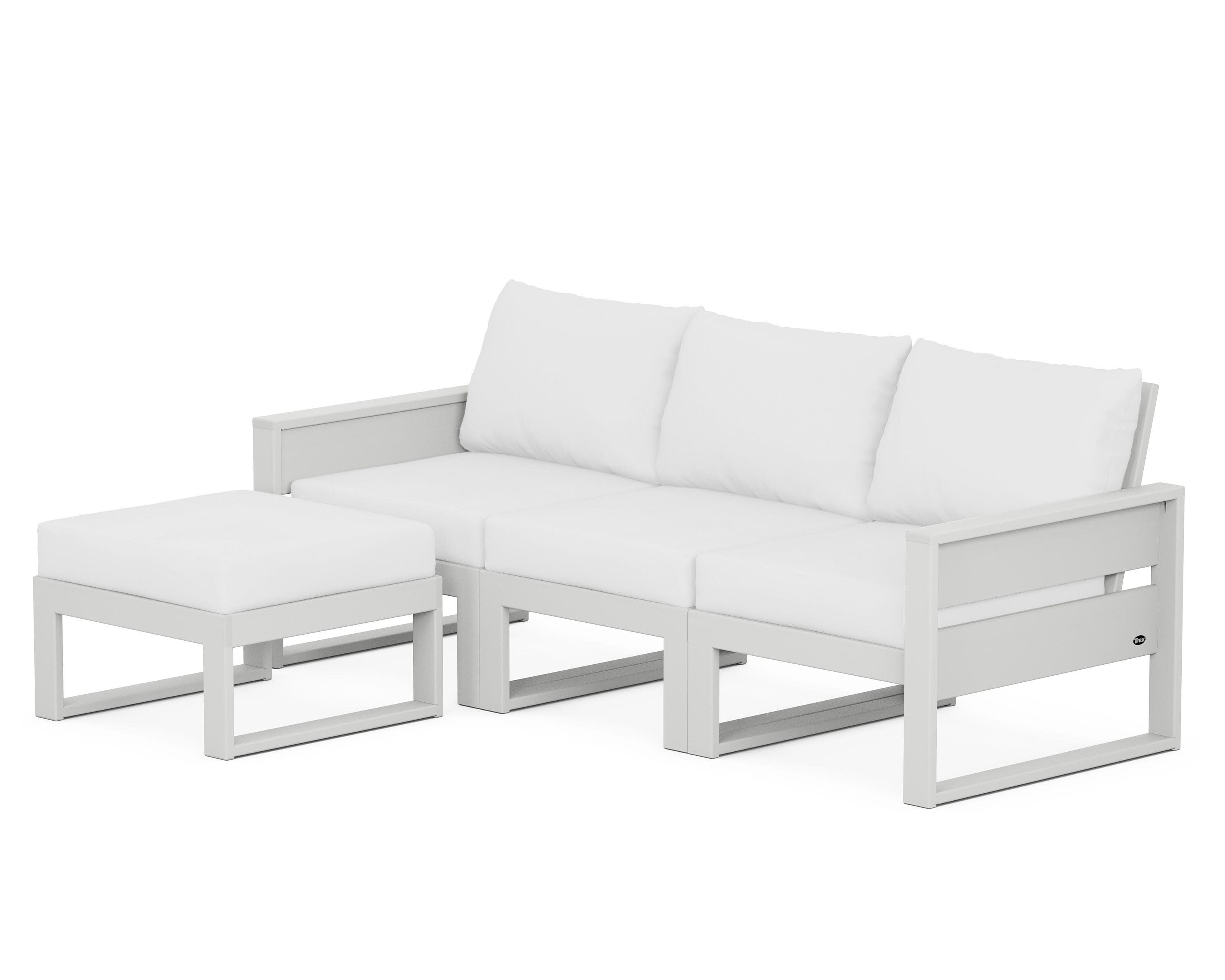 Eastport 4- Piece Sectional with Ottoman in Classic White / Natural