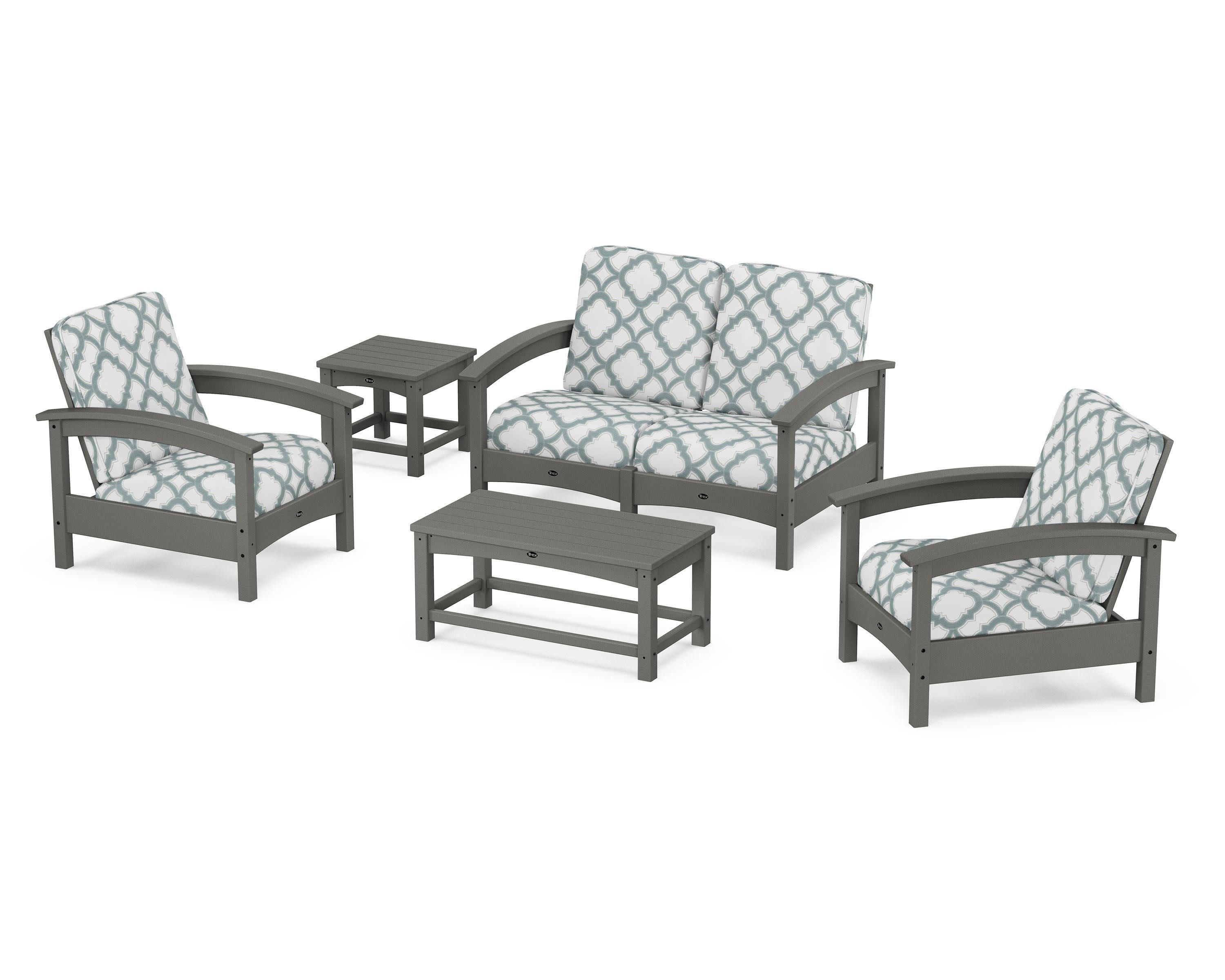 Rockport Club 6-Piece Deep Seating Conversation Set in Stepping Stone / Trellis Glacier Spa