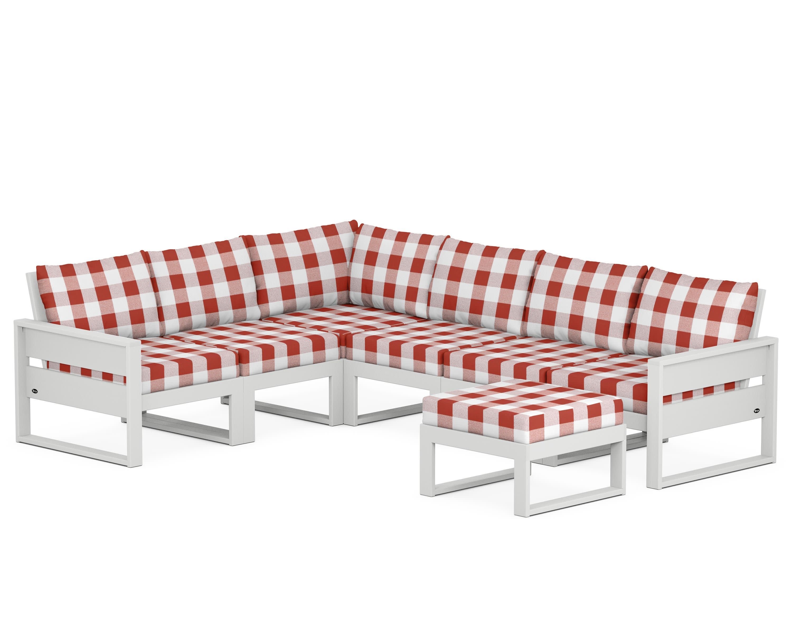 Eastport 6-Piece Sectional with Ottoman in Classic White / Buffalo Plaid Crimson