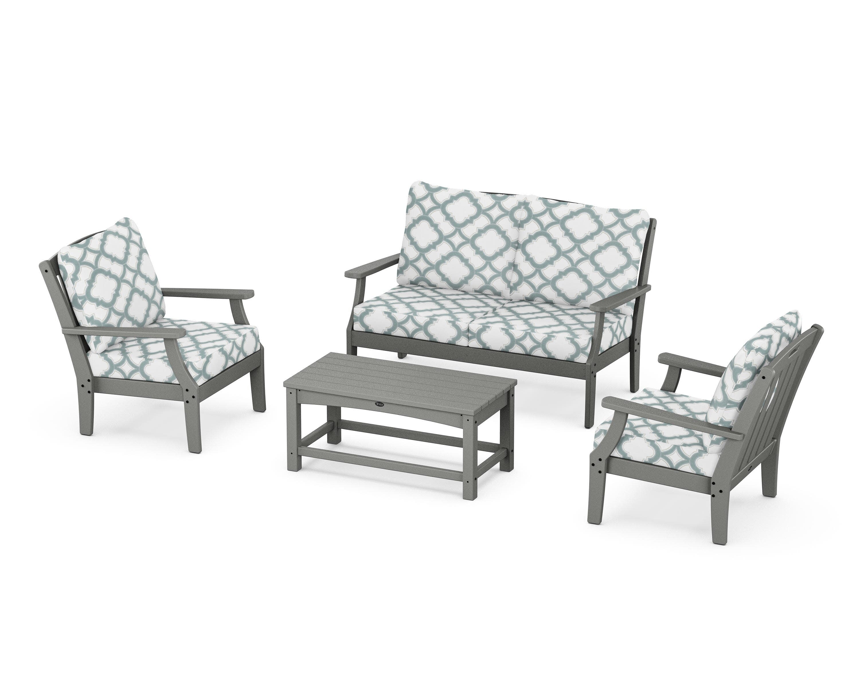 Yacht Club 4-Piece Deep Seating Chair Set in Stepping Stone / Trellis Glacier Spa