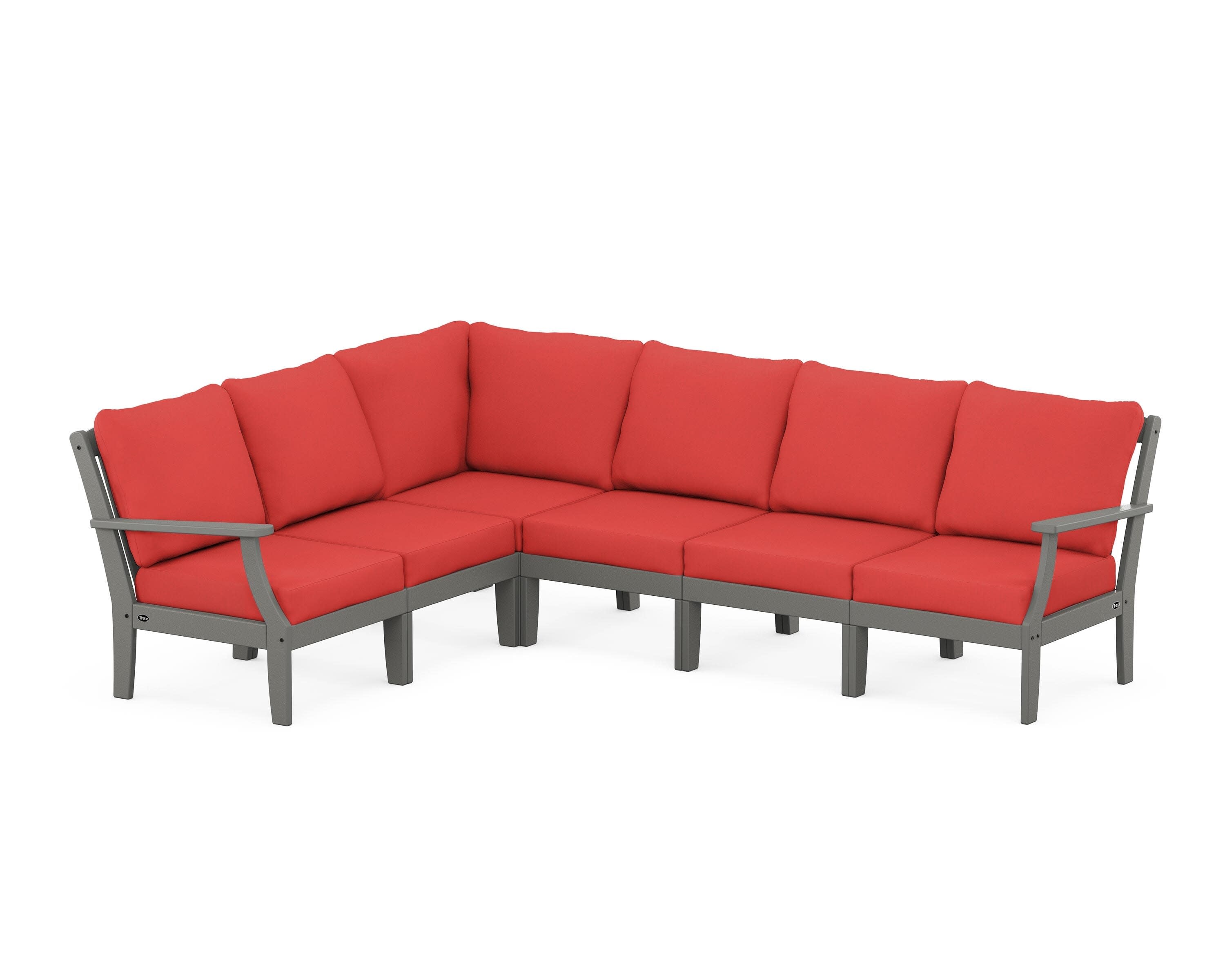 Yacht Club Modular 6-Piece Deep Seating Set in Stepping Stone / Crimson Linen