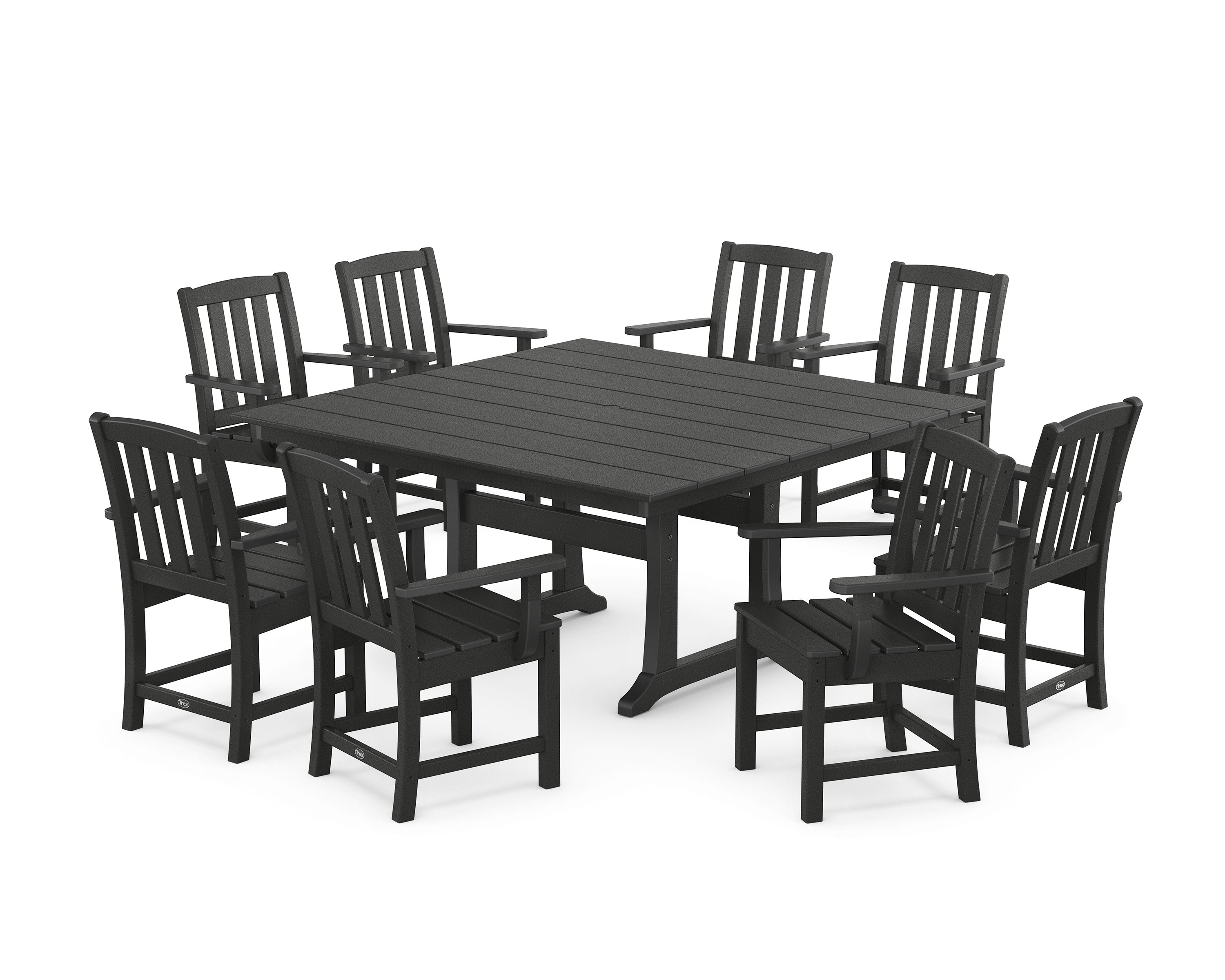Cape Cod 9-Piece Square Farmhouse Dining Set with Trestle Legs in Charcoal Black