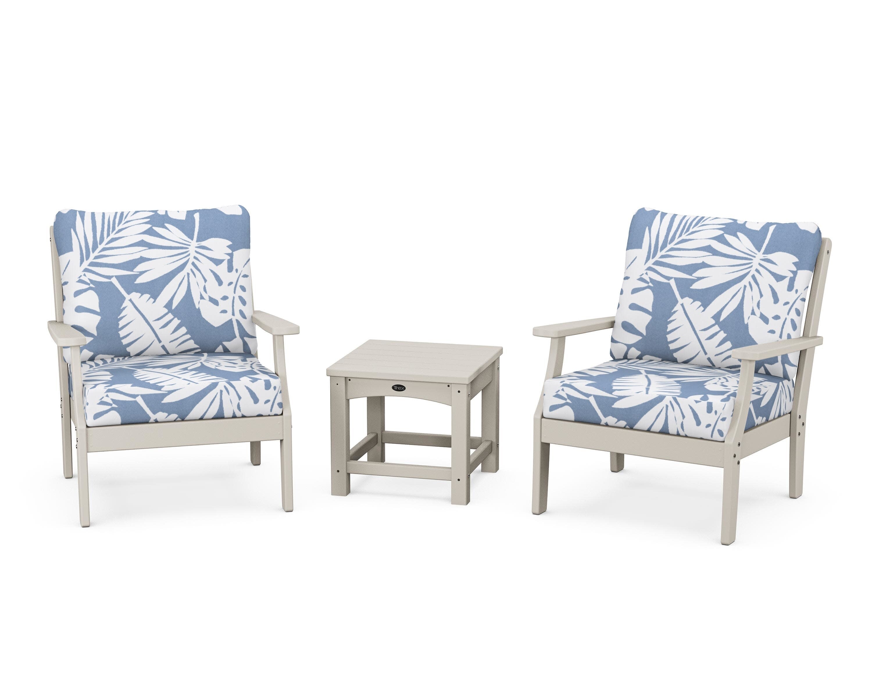 Yacht Club 3-Piece Deep Seating Set in Sand Castle / Leaf Sky Blue