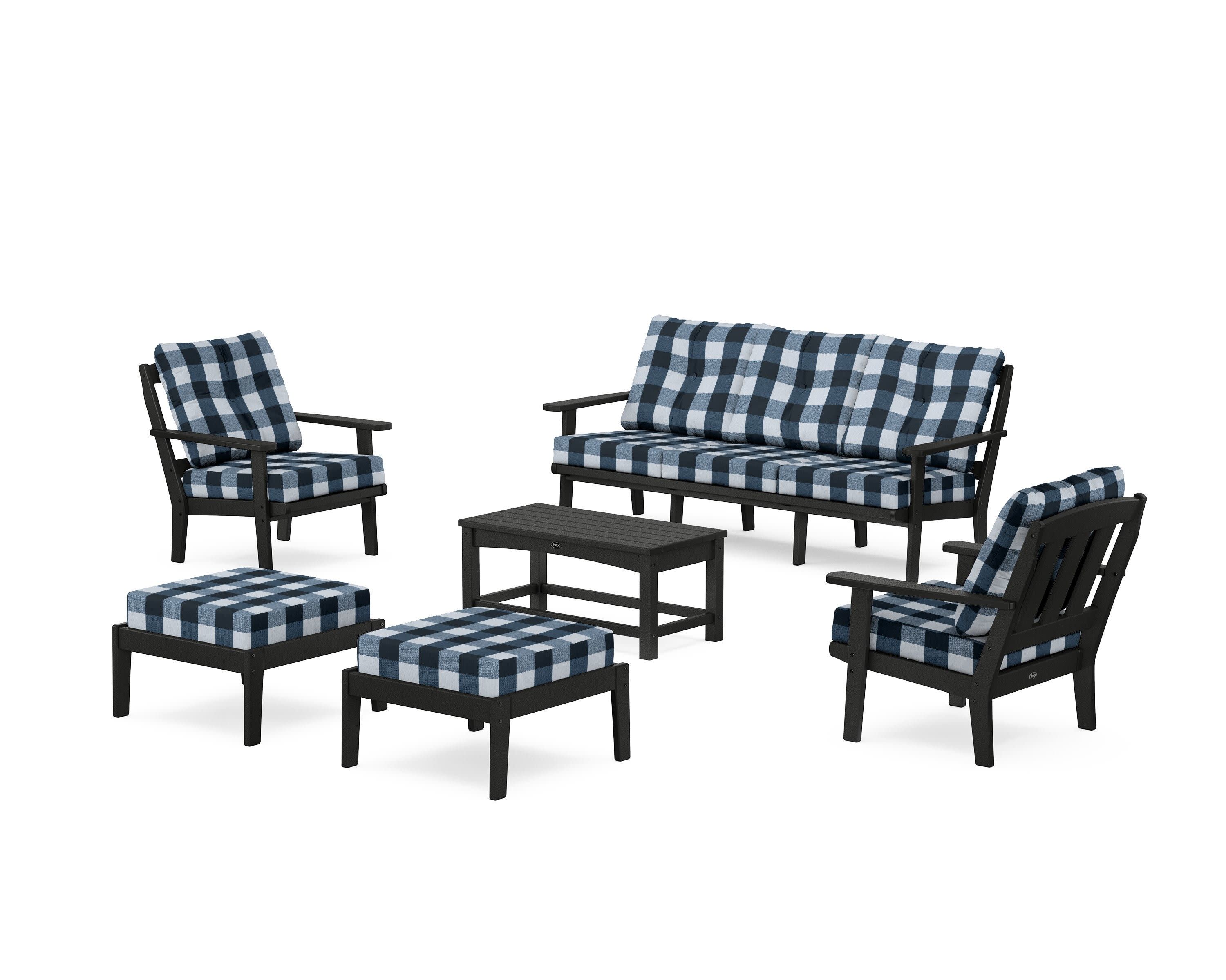 Cape Cod 6-Piece Lounge Sofa Set in Charcoal Black / Buffalo Plaid Marine Indigo