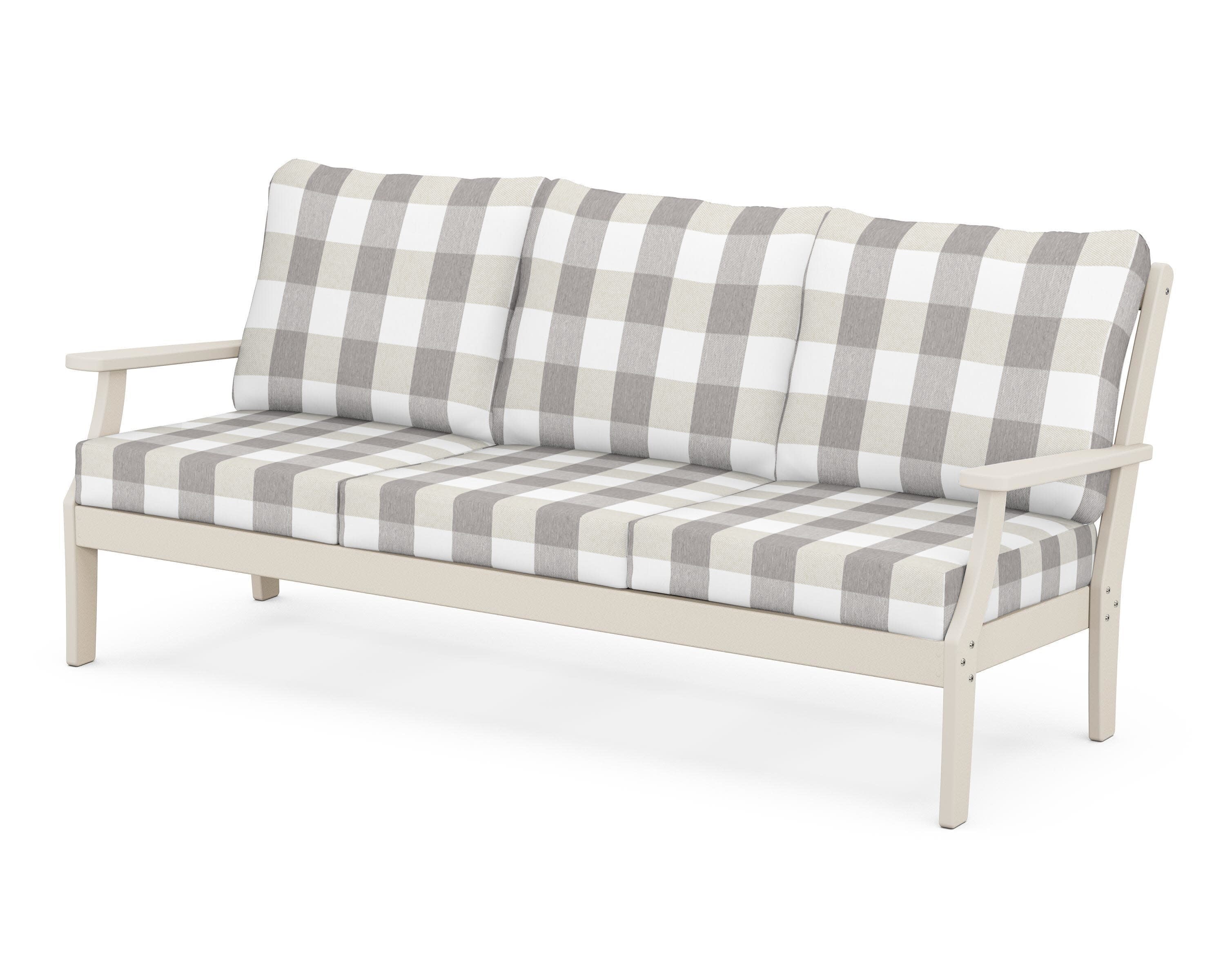 Yacht Club Deep Seating Sofa in Sand Castle / Buffalo Plaid Grey Mist