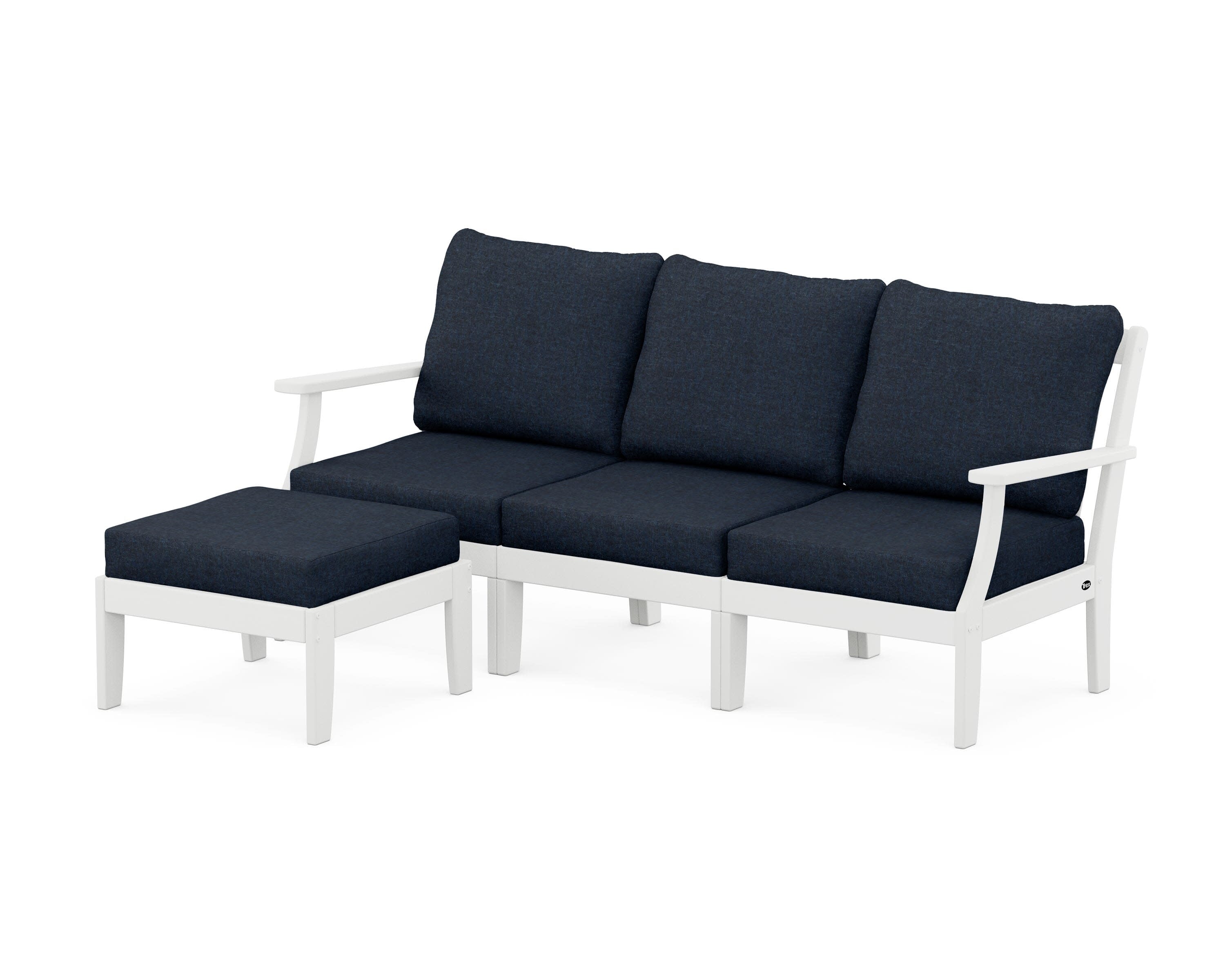 Yacht Club Modular 4-Piece Deep Seating Set with Ottoman in Classic White / Marine Indigo
