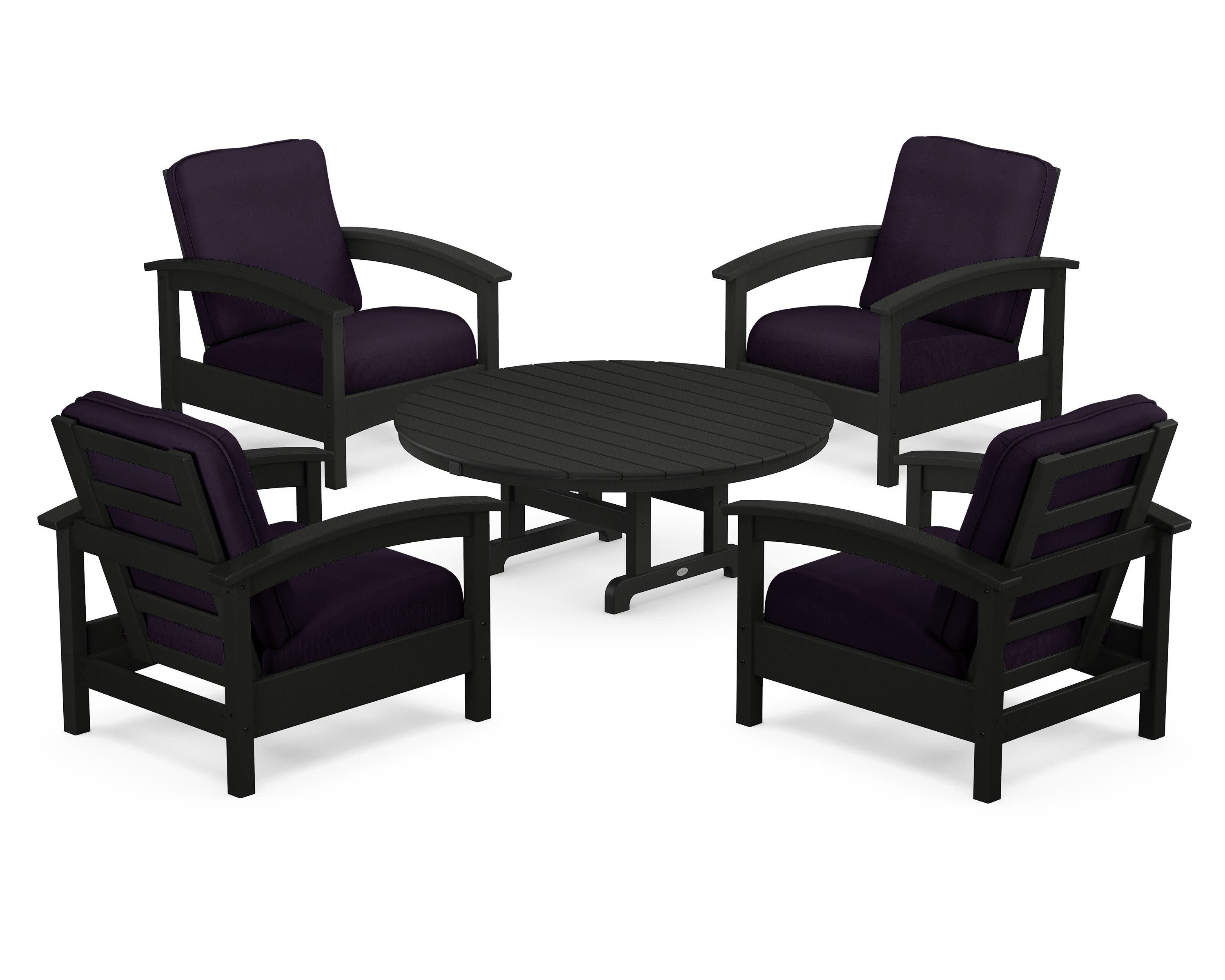 Rockport 5-Piece Deep Seating Set in Charcoal Black / Navy Linen