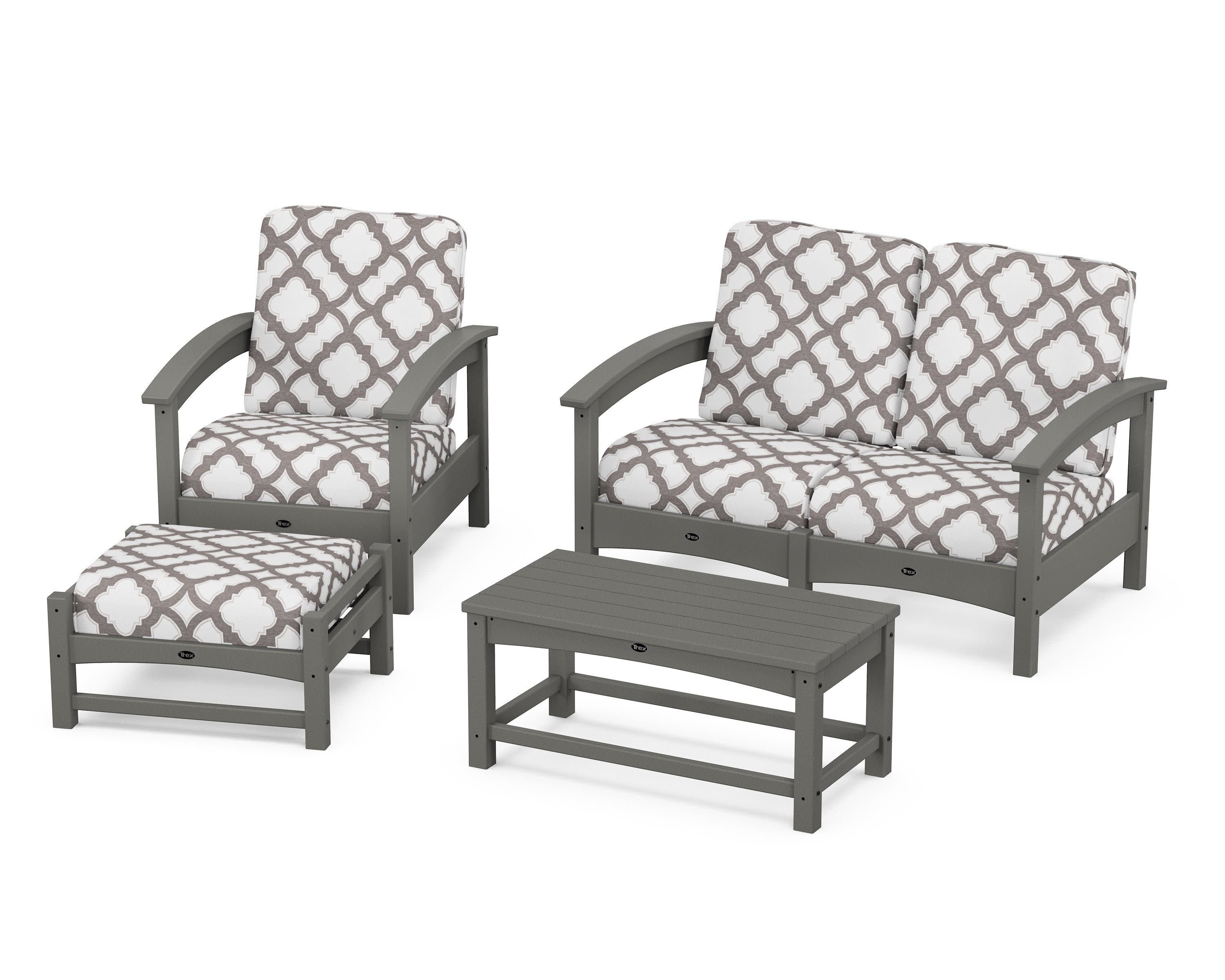Rockport 4-Piece Deep Seating Conversation Group in Stepping Stone / Trellis Grey Mist