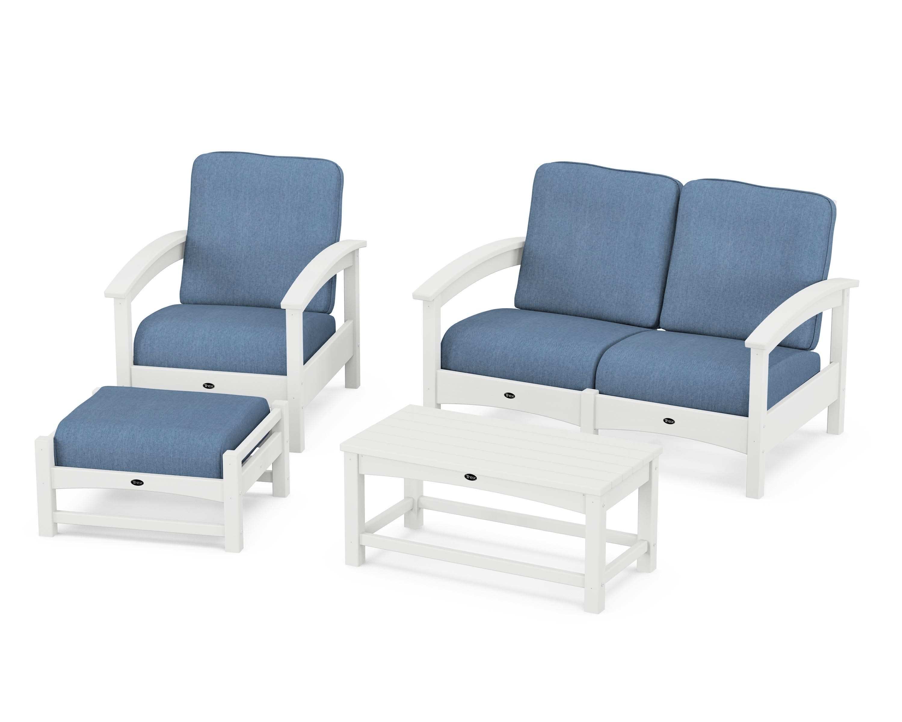 Rockport 4-Piece Deep Seating Conversation Group in Classic White / Sky Blue
