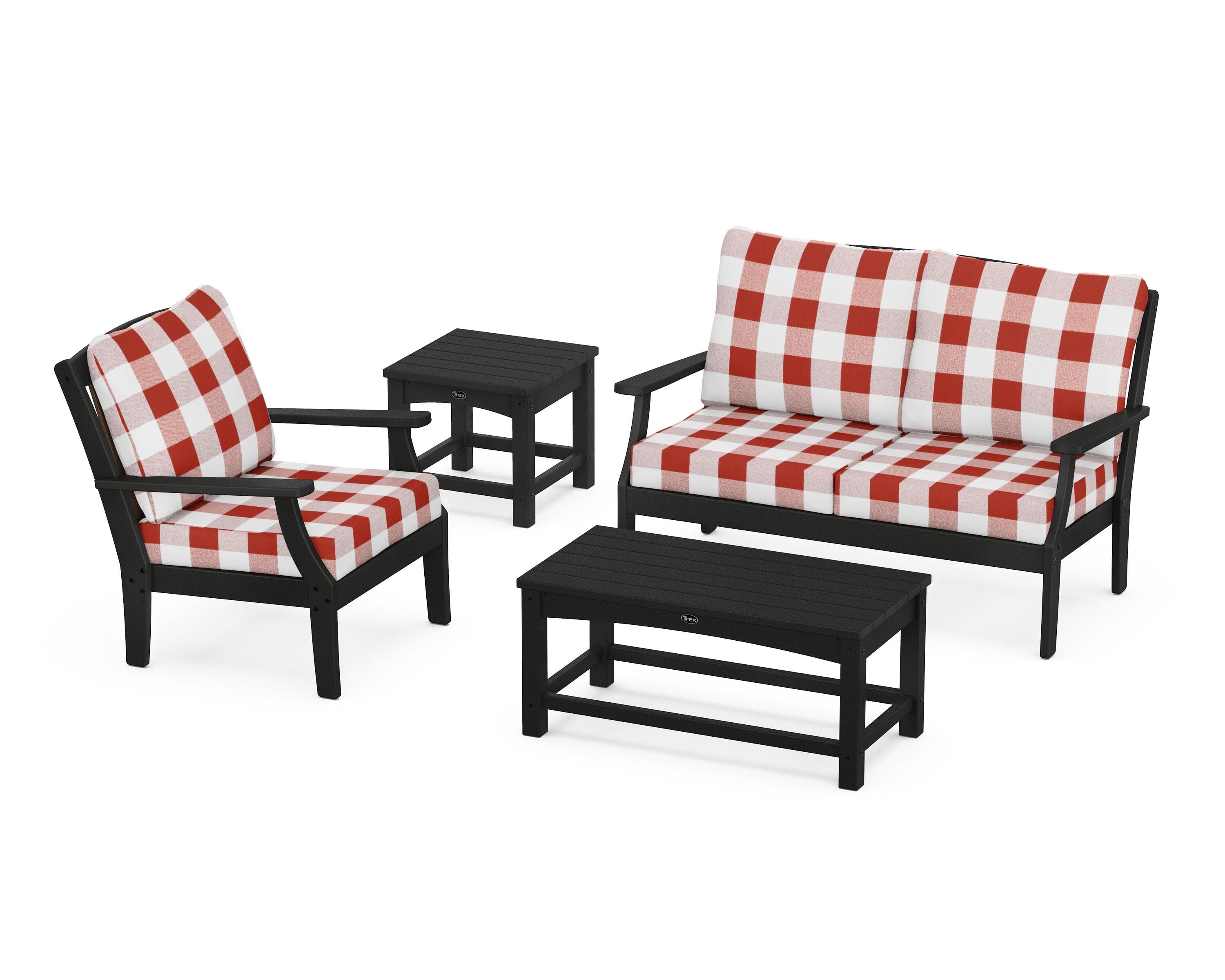 Yacht Club 4-Piece Deep Seating Set in Charcoal Black / Buffalo Plaid Crimson