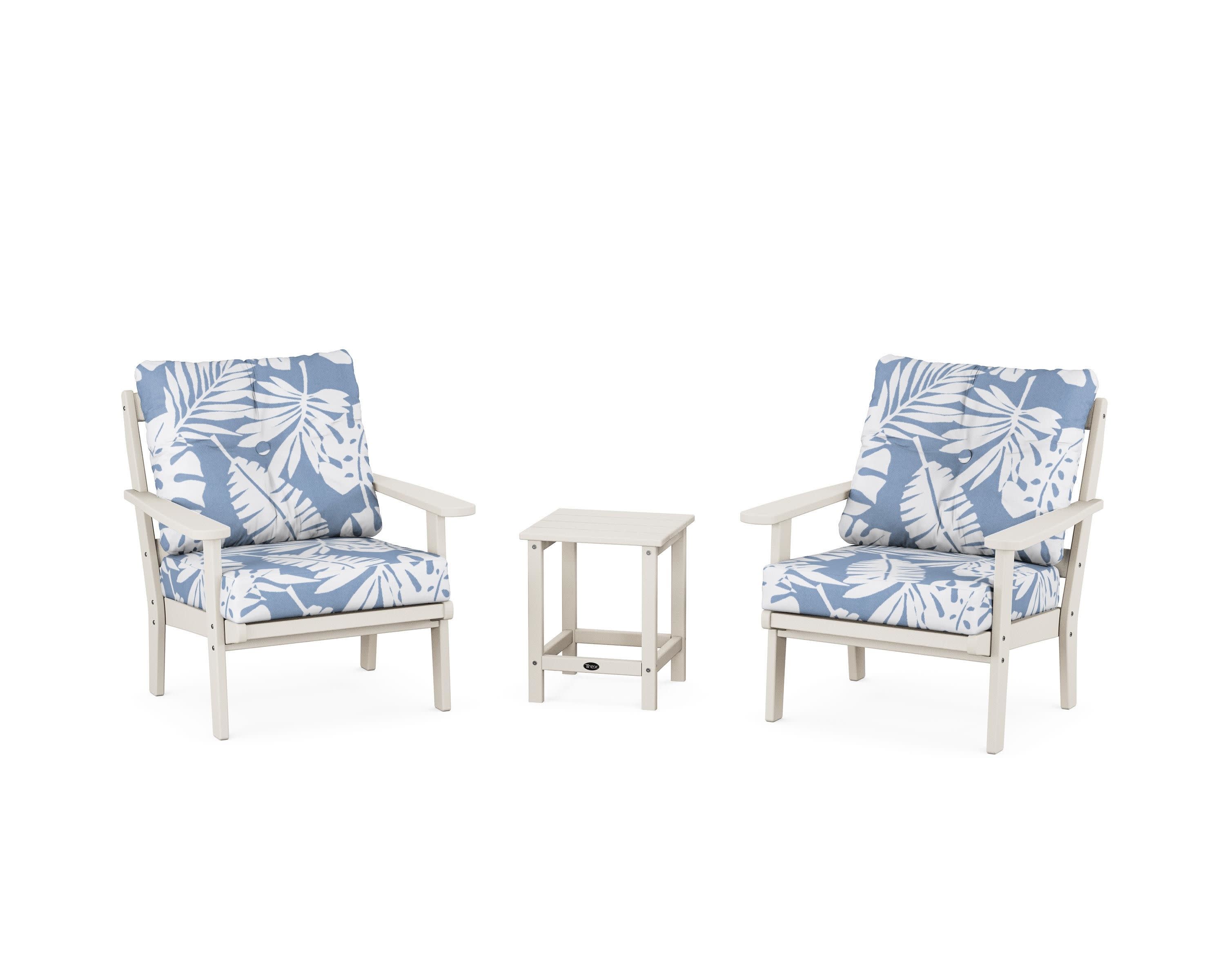 Cape Cod 3-Piece Deep Seating Set in Sand Castle / Leaf Sky Blue