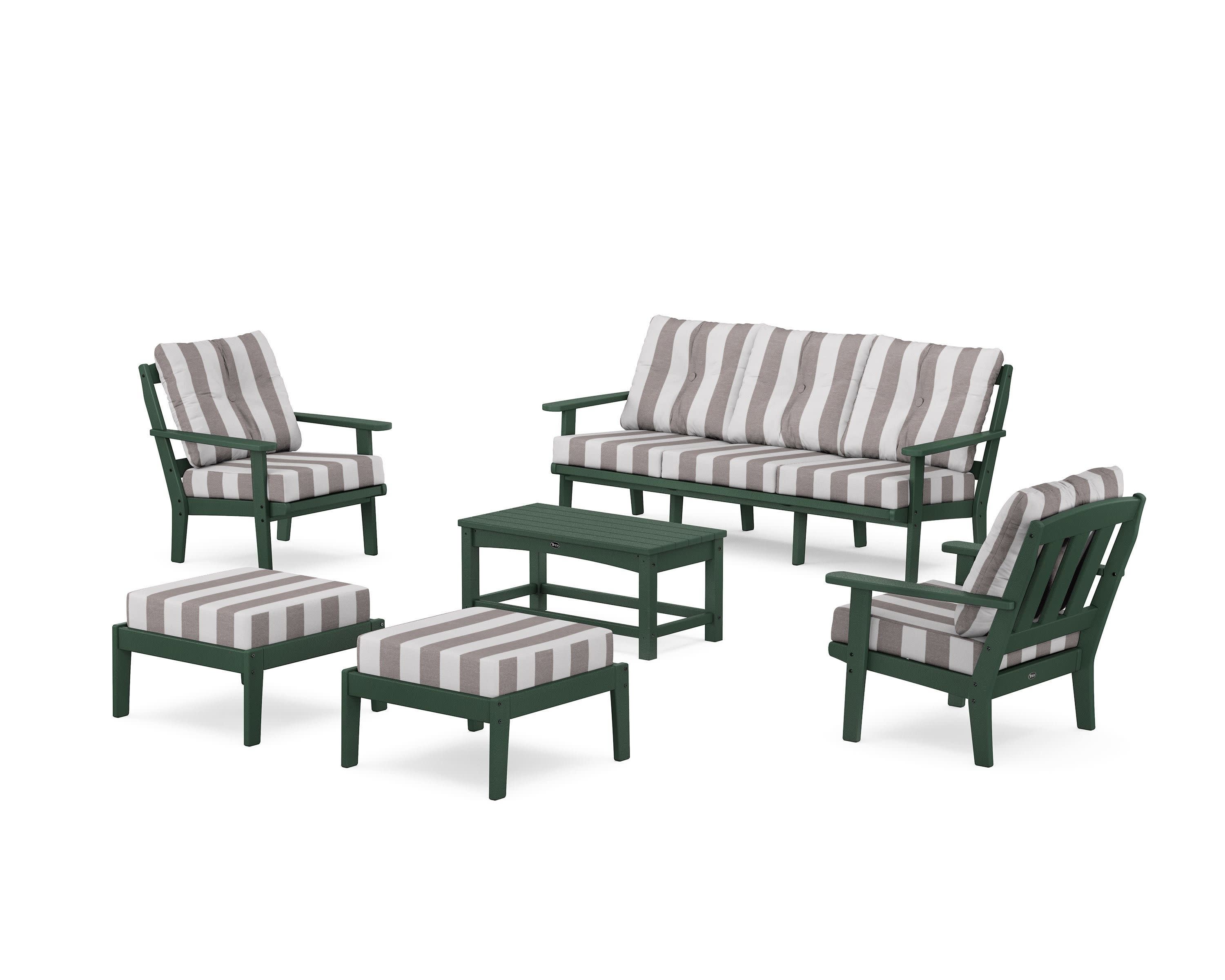Cape Cod 6-Piece Lounge Sofa Set in Rainforest Canopy / Cabana Stripe Grey Mist
