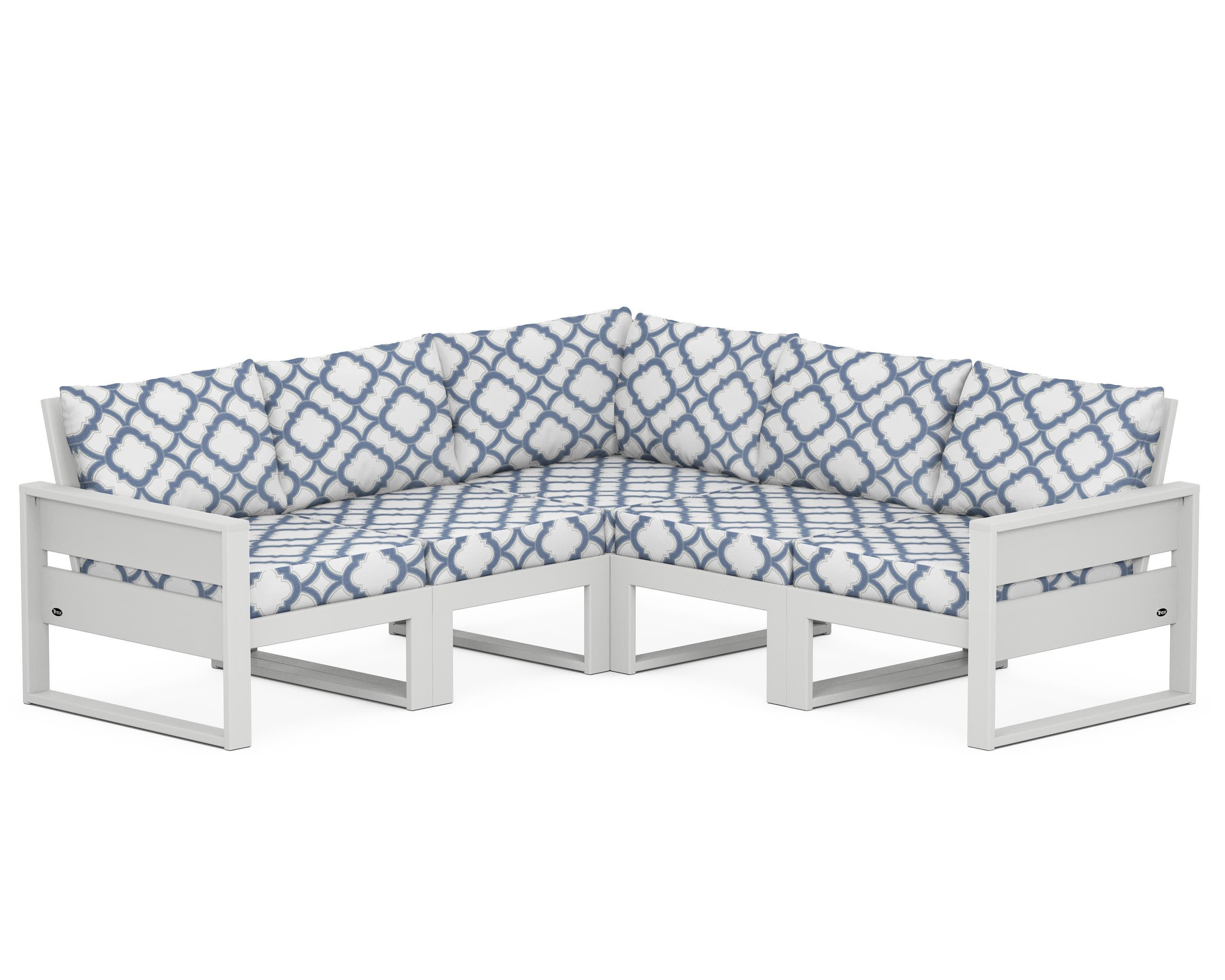 Eastport 5-Piece Sectional in Classic White / Trellis Sky Blue