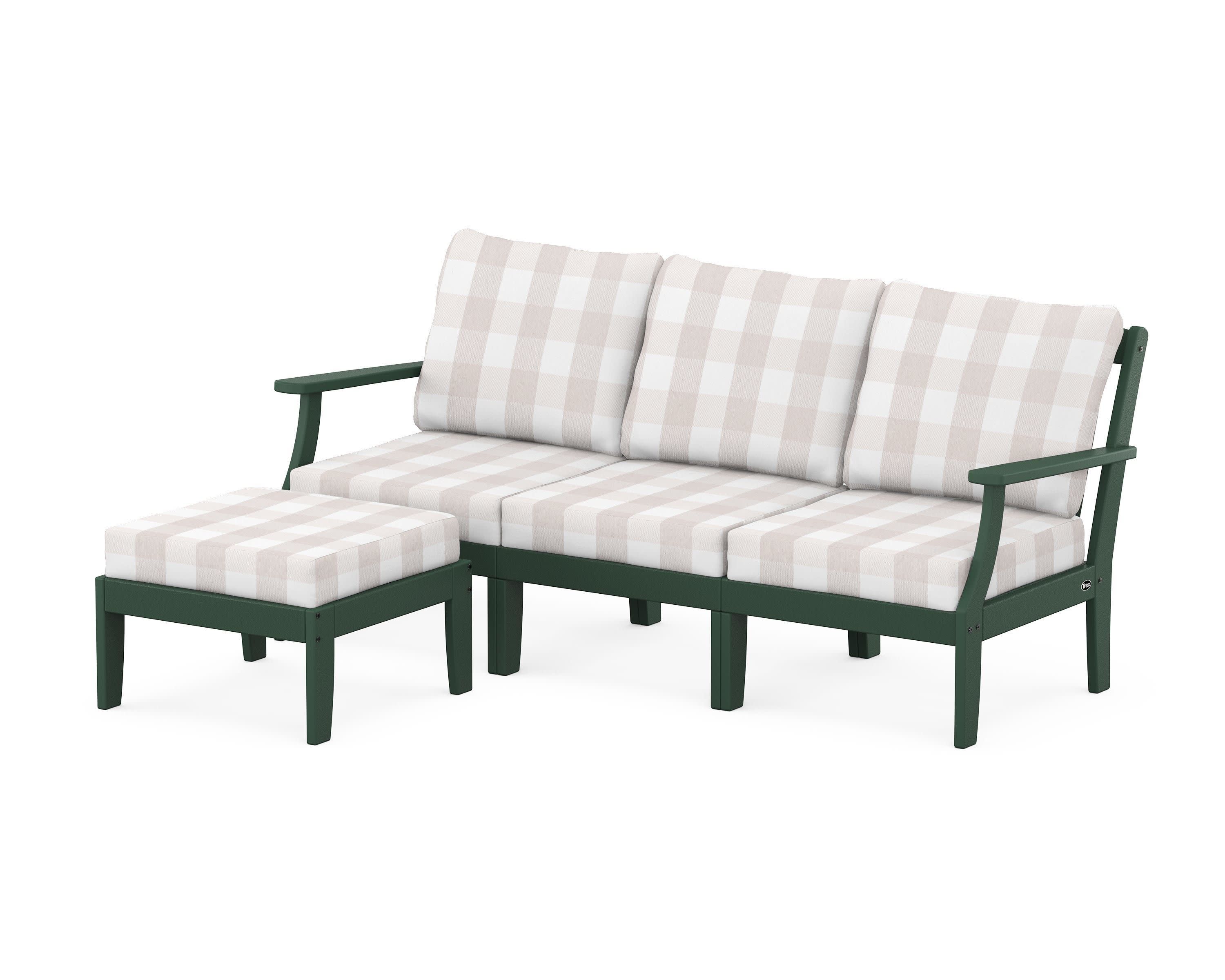 Yacht Club Modular 4-Piece Deep Seating Set with Ottoman in Rainforest Canopy / Buffalo Plaid Dune Burlap