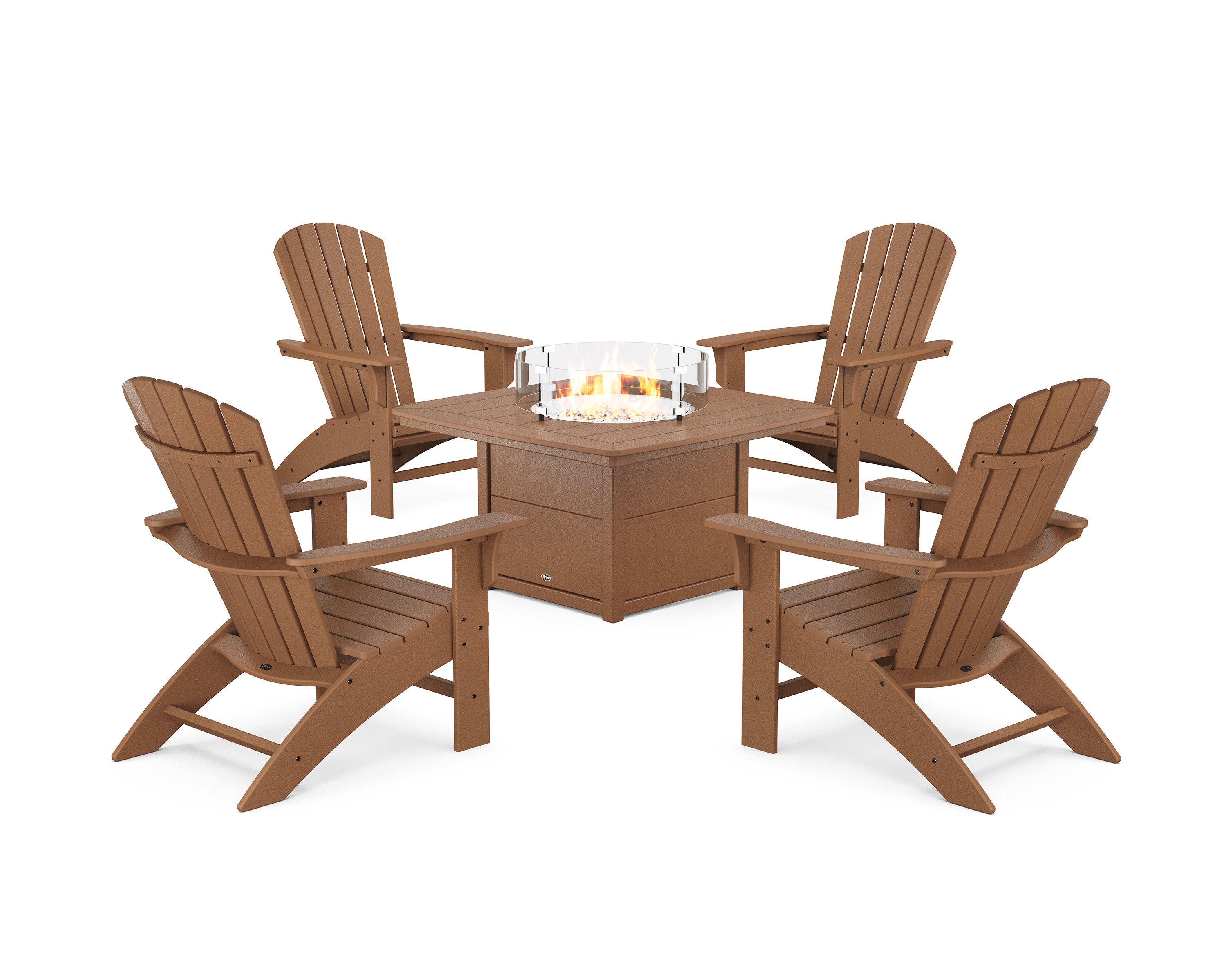 Yacht Club Adirondack 5-Piece Set with Fire Pit Table in Tree House