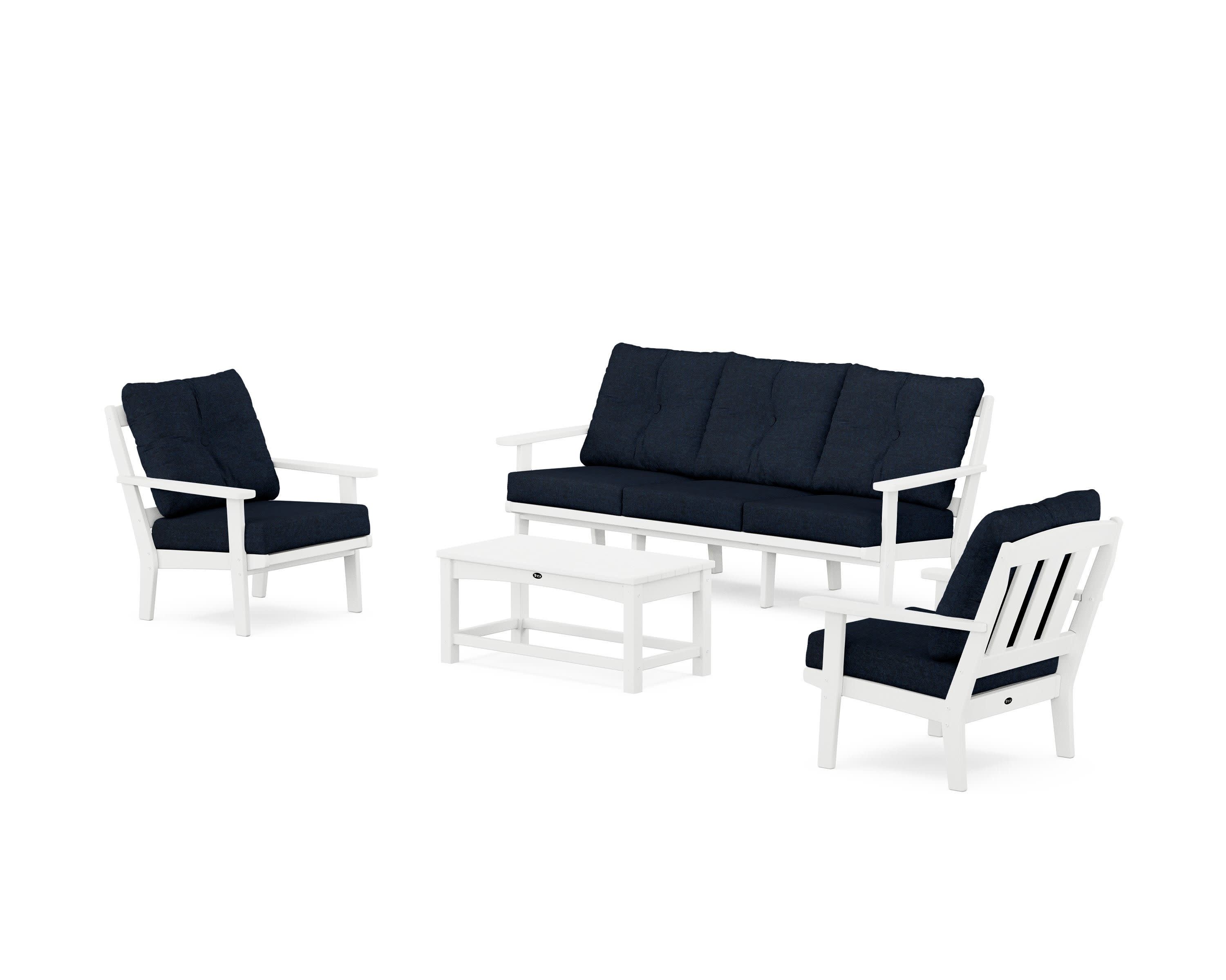 Cape Cod 4-Piece Deep Seating Set with Sofa in Classic White / Marine Indigo