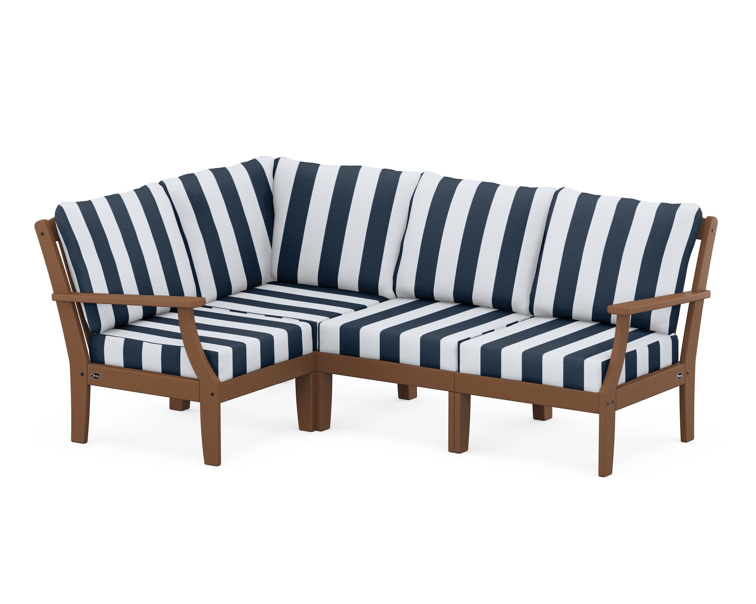 Yacht Club Modular 4-Piece Deep Seating Set in Tree House / Cabana Stripe Marine Indigo