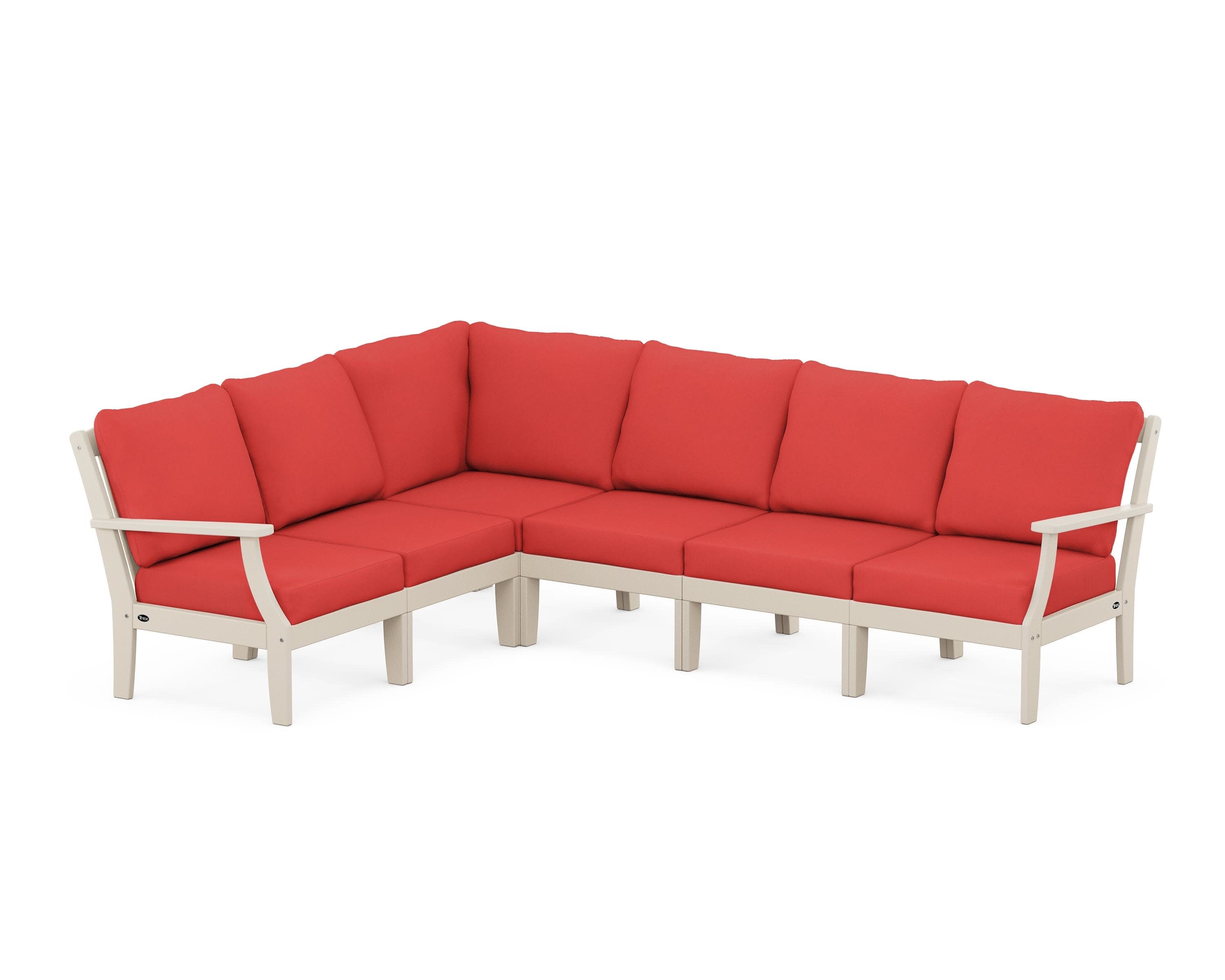 Yacht Club Modular 6-Piece Deep Seating Set in Sand Castle / Crimson Linen
