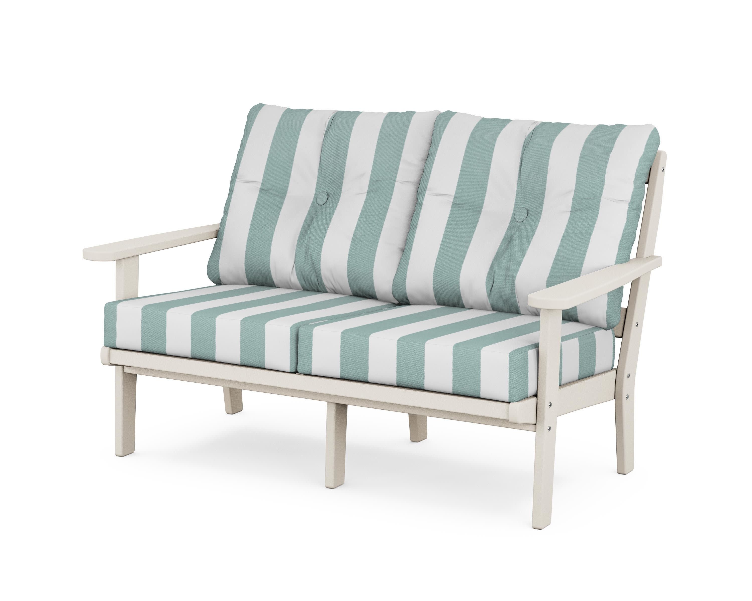 Cape Cod Deep Seating Loveseat in Sand Castle / Cabana Stripe Glacier Spa