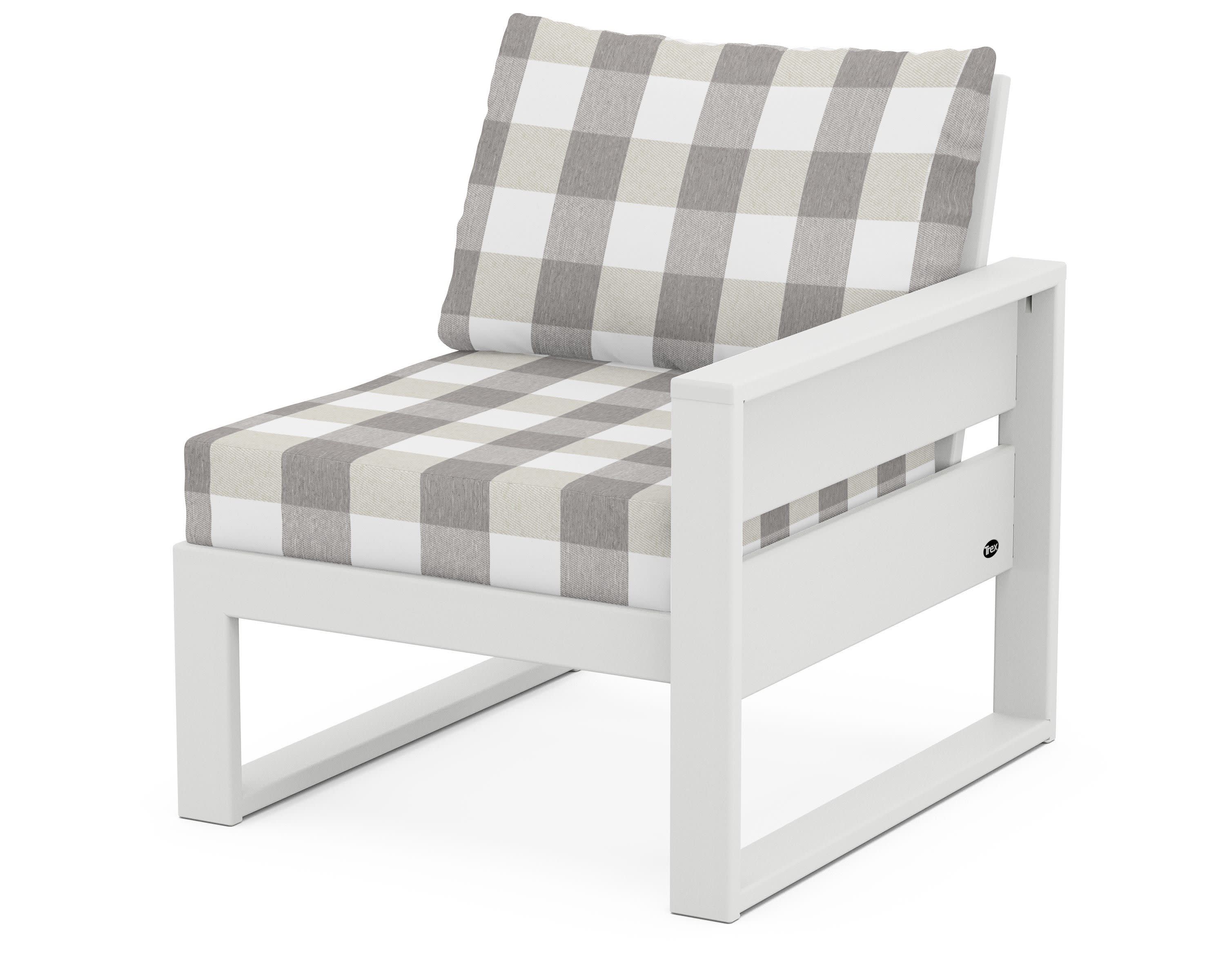 Eastport Modular Right Arm Chair in Classic White / Buffalo Plaid Grey Mist