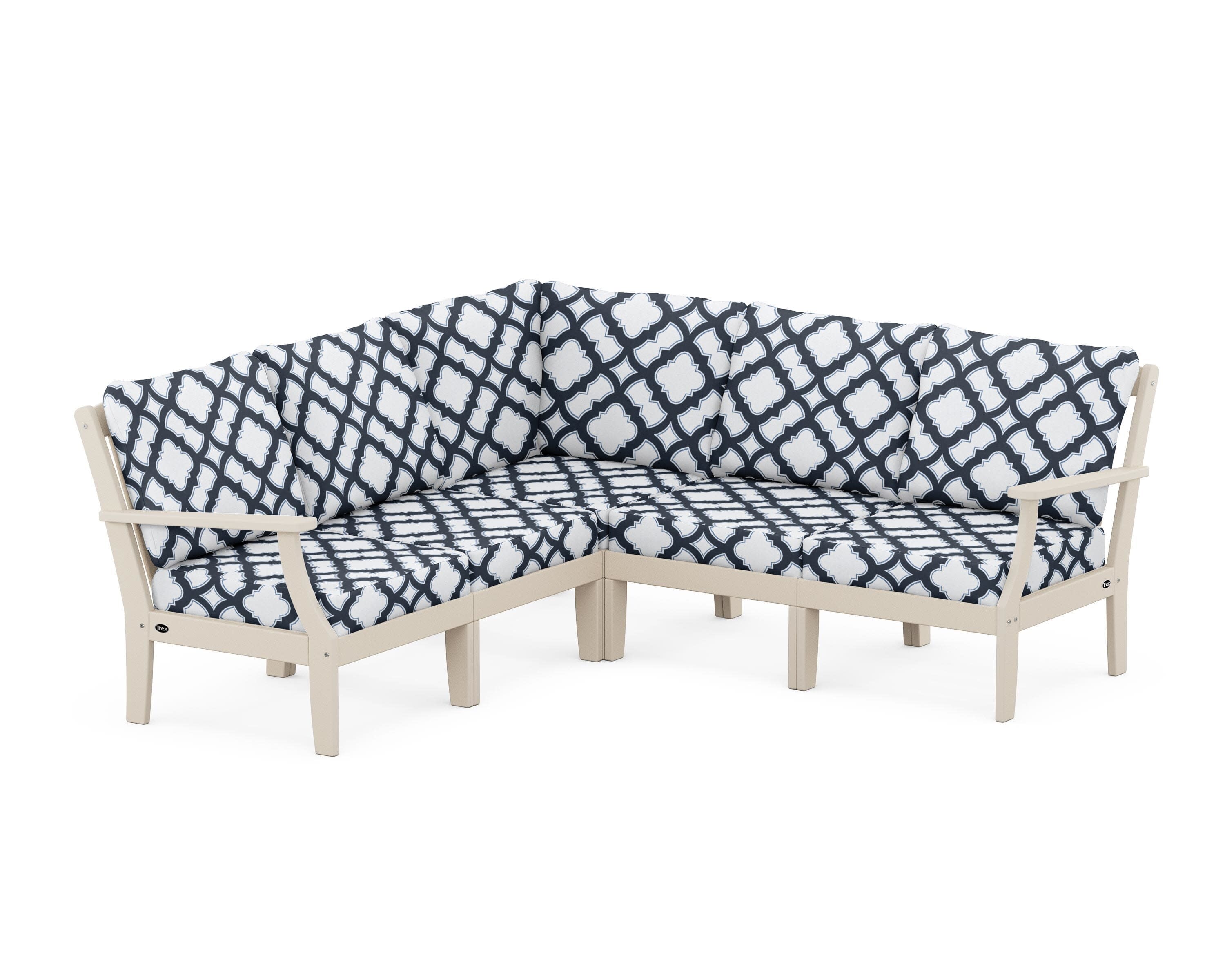 Yacht Club Modular 5-Piece Deep Seating Set in Sand Castle / Trellis Marine Indigo