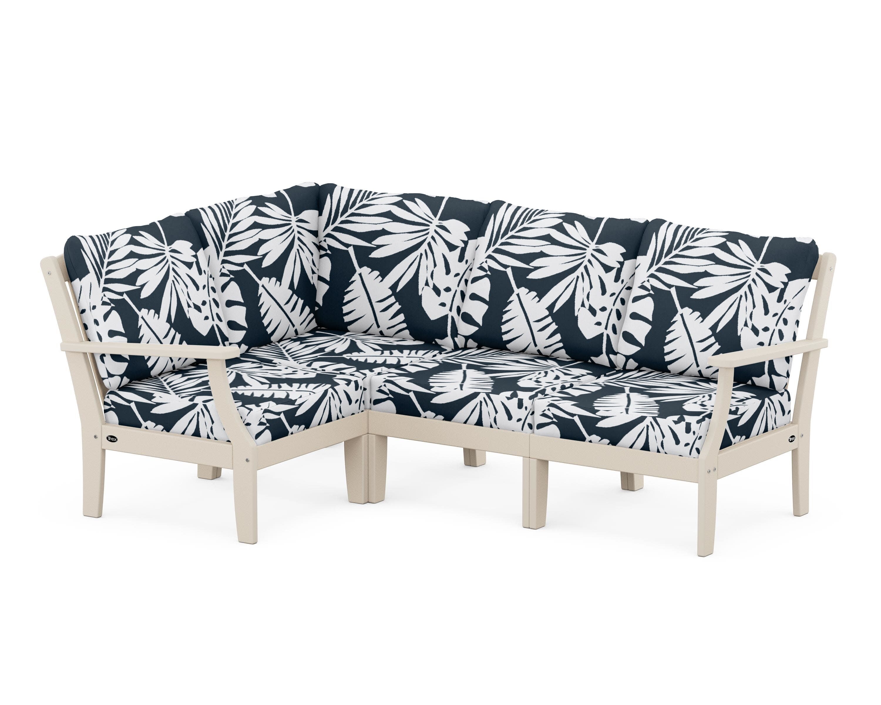 Yacht Club Modular 4-Piece Deep Seating Set in Sand Castle / Leaf Marine Indigo