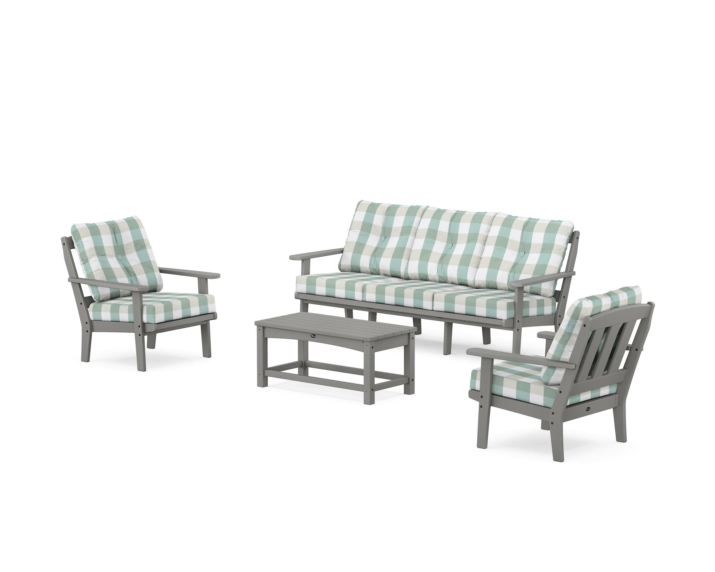 Cape Cod 4-Piece Deep Seating Set with Sofa in Stepping Stone / Buffalo Plaid Glacier Spa