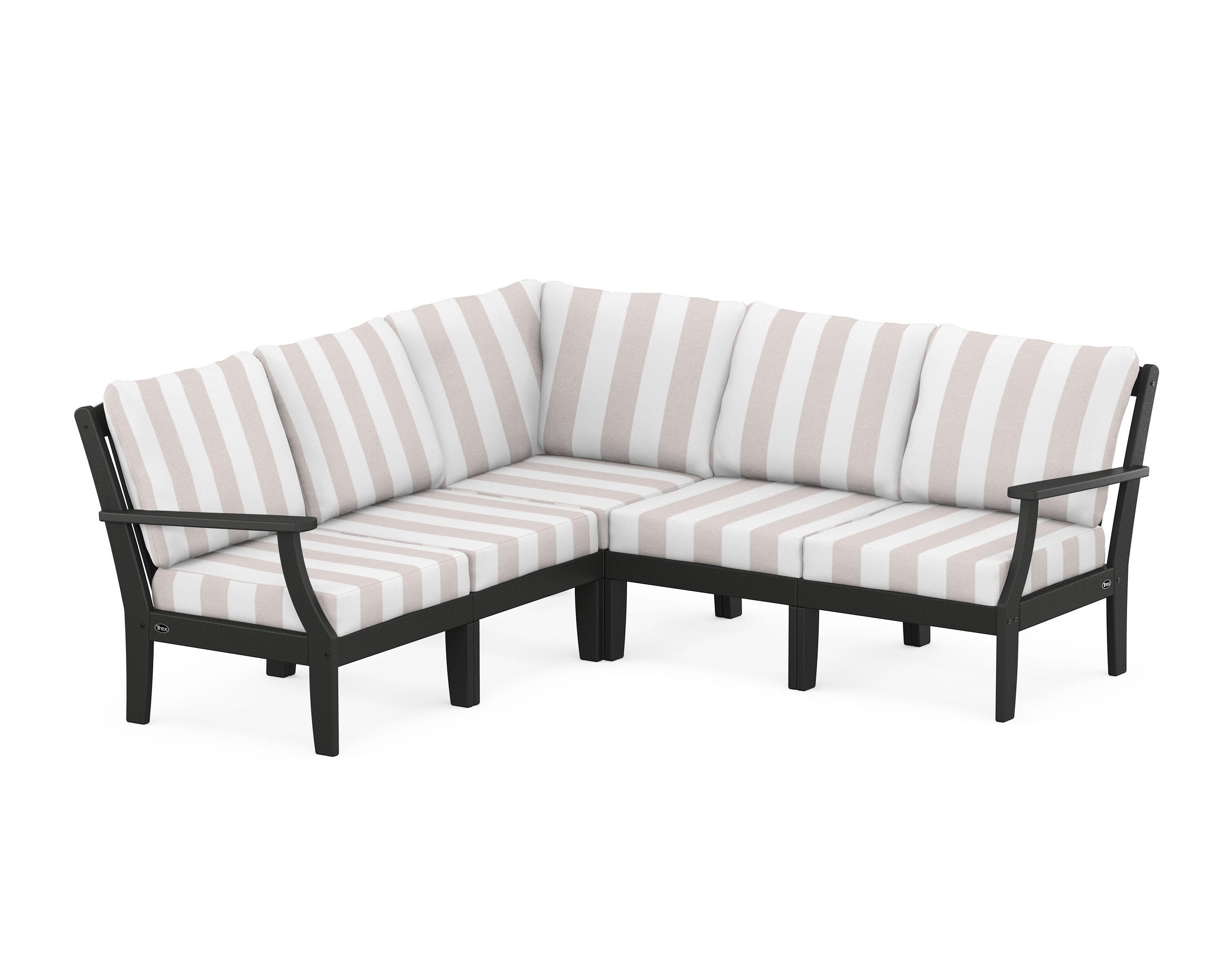 Yacht Club Modular 5-Piece Deep Seating Set in Charcoal Black / Cabana Stripe Dune Burlap