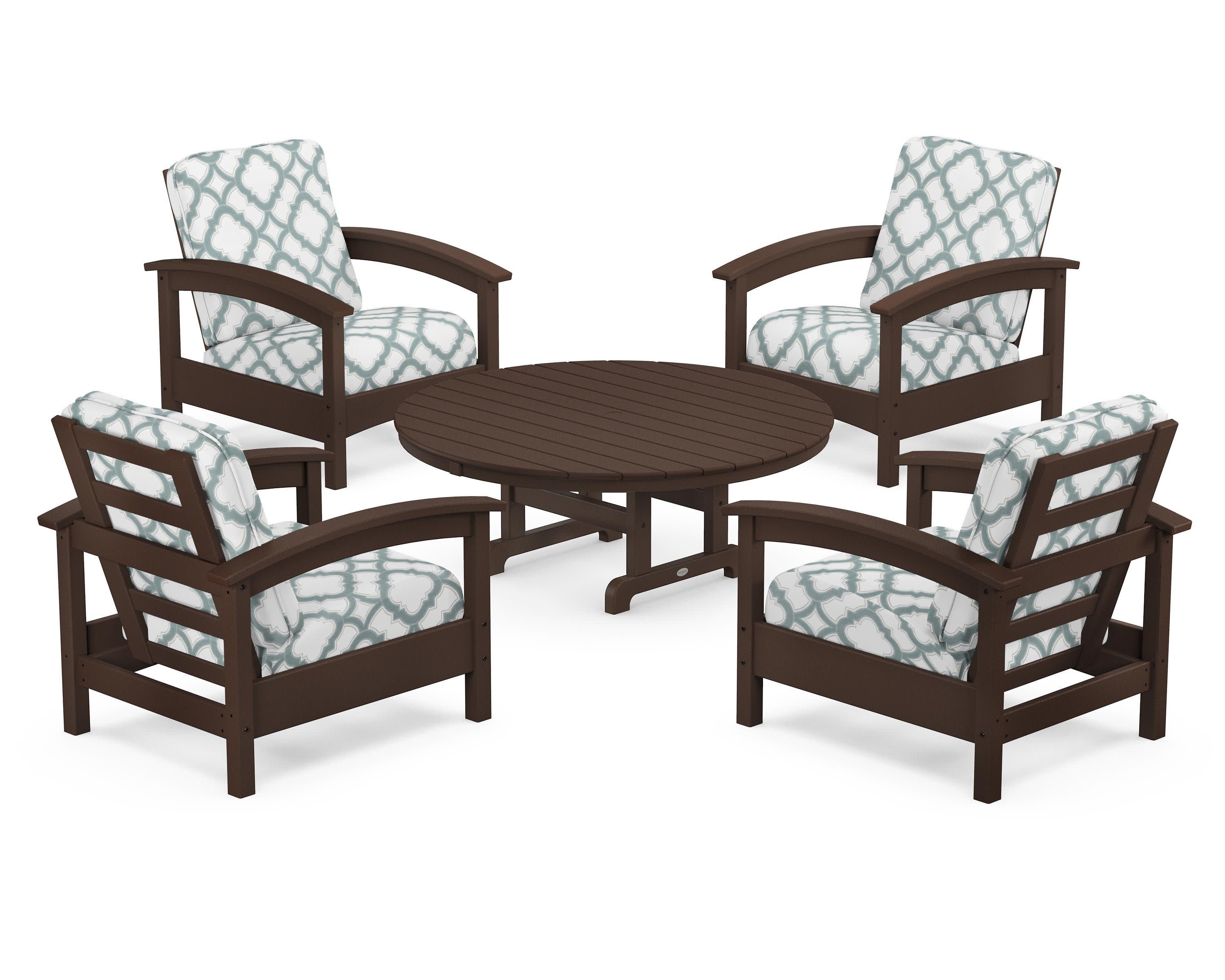 Rockport 5-Piece Deep Seating Set in Vintage Lantern / Trellis Glacier Spa
