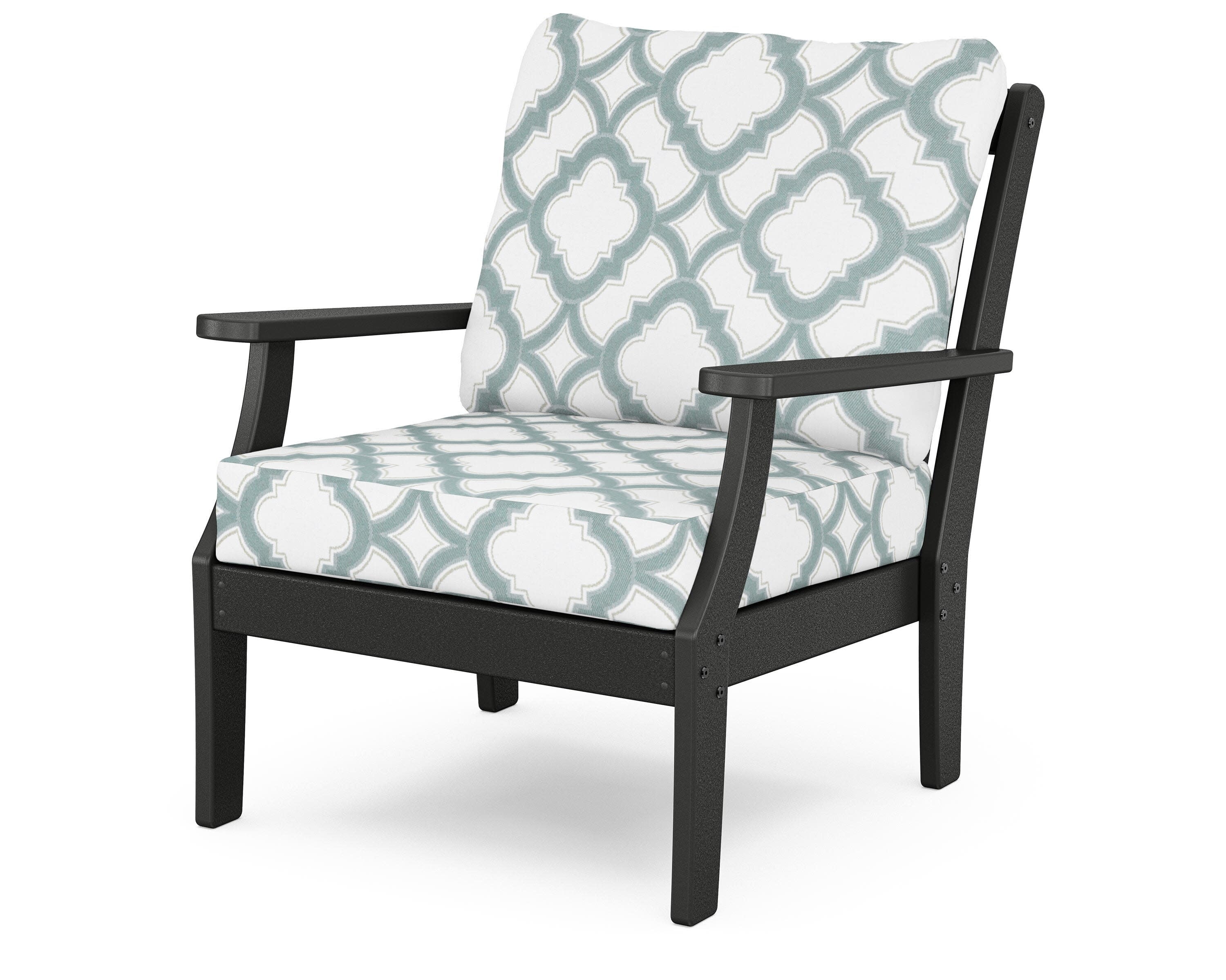 Yacht Club Deep Seating Chair in Charcoal Black / Trellis Glacier Spa