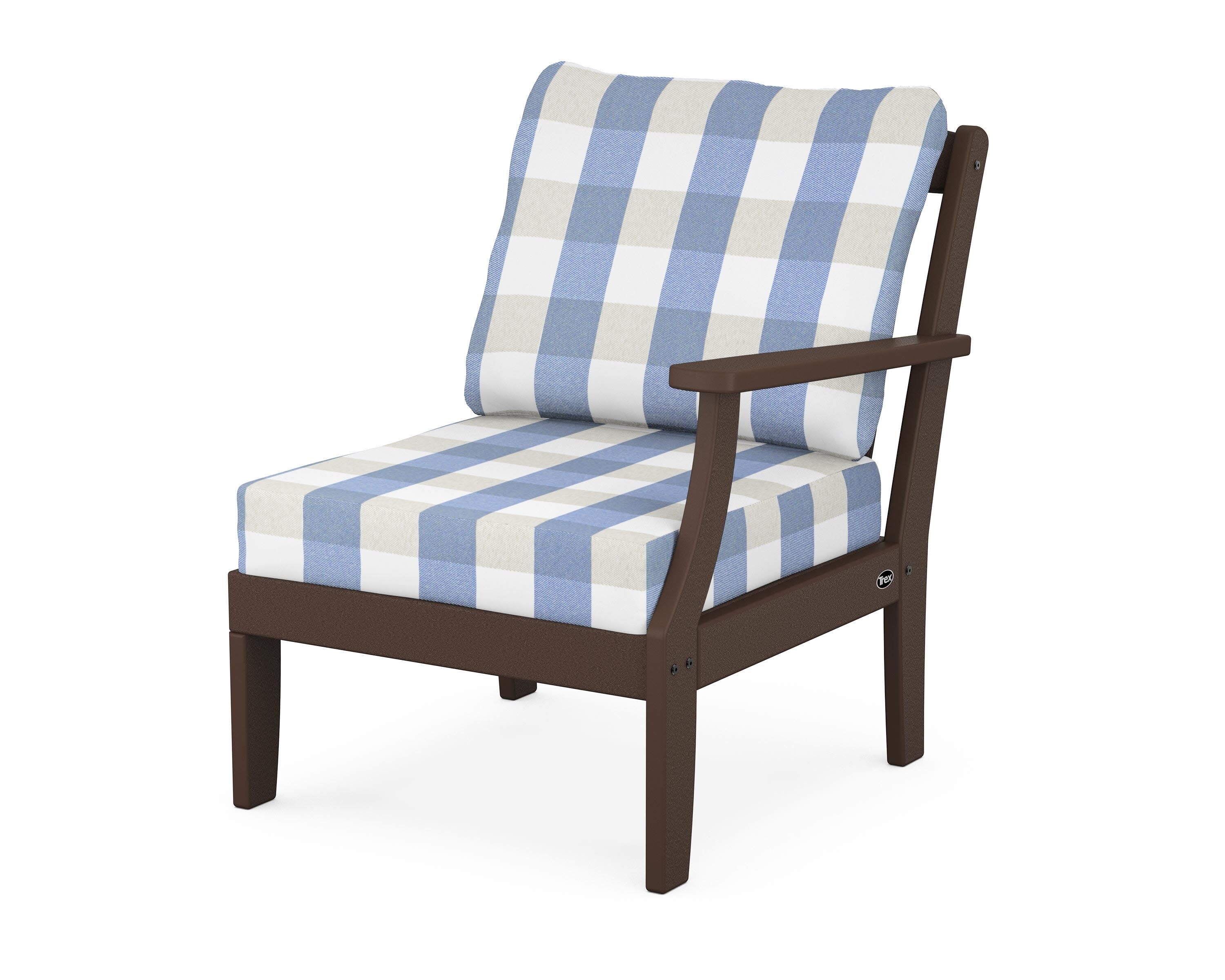 Yacht Club Modular Right Arm Chair in Vintage Lantern / Buffalo Plaid Sky Blue