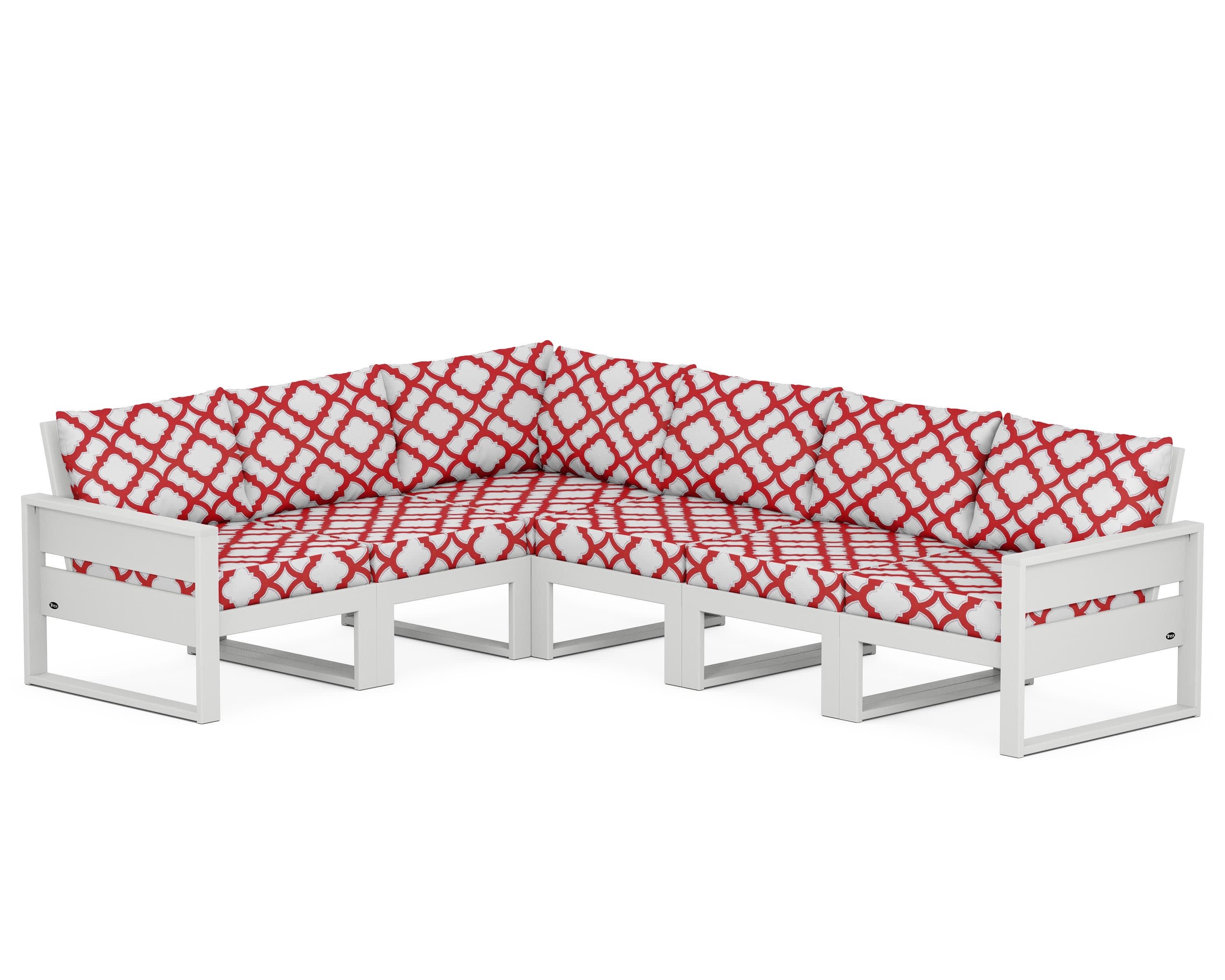 Eastport 6-Piece Sectional in Classic White / Trellis Crimson