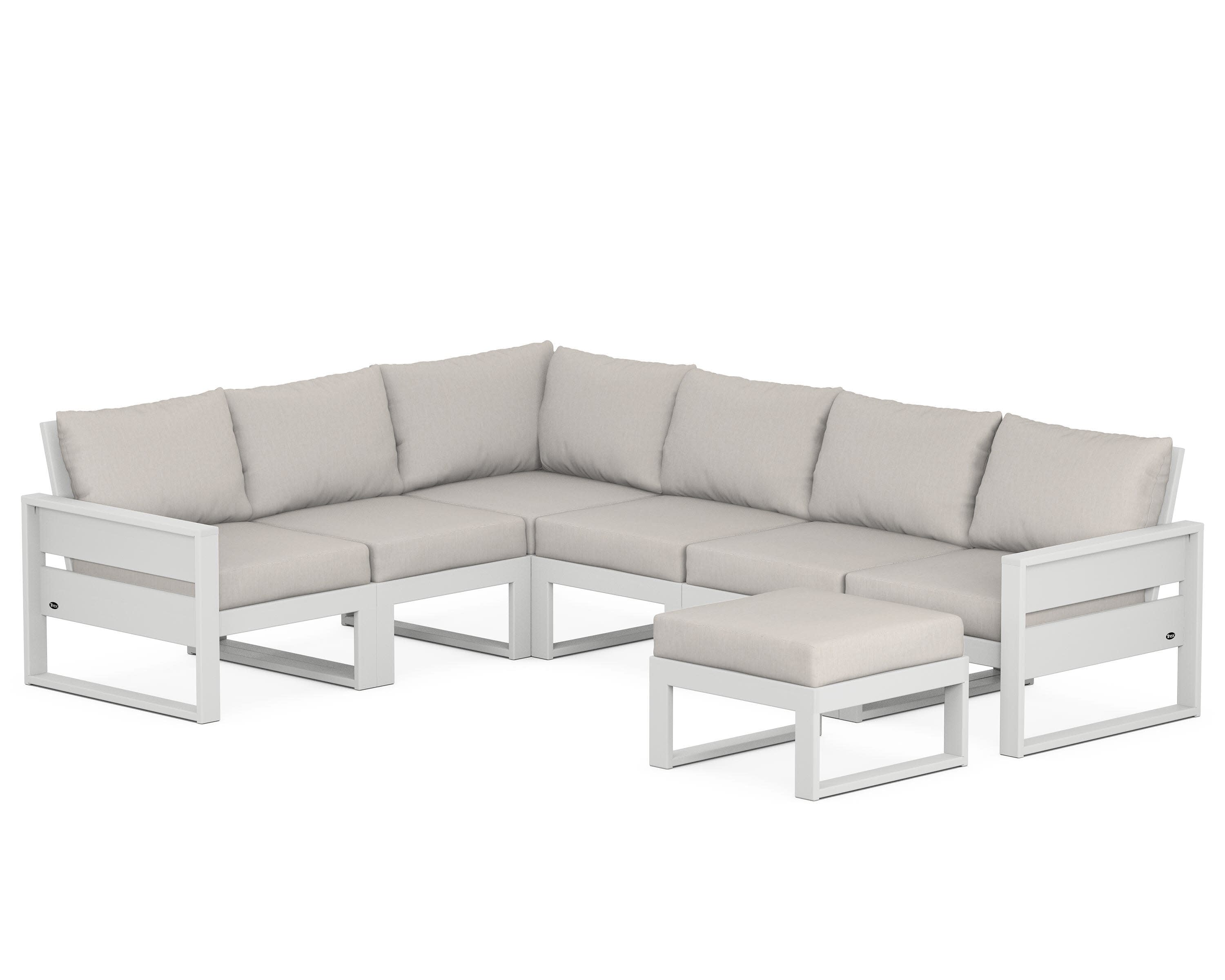 Eastport 6-Piece Sectional with Ottoman in Classic White / Cast Ash