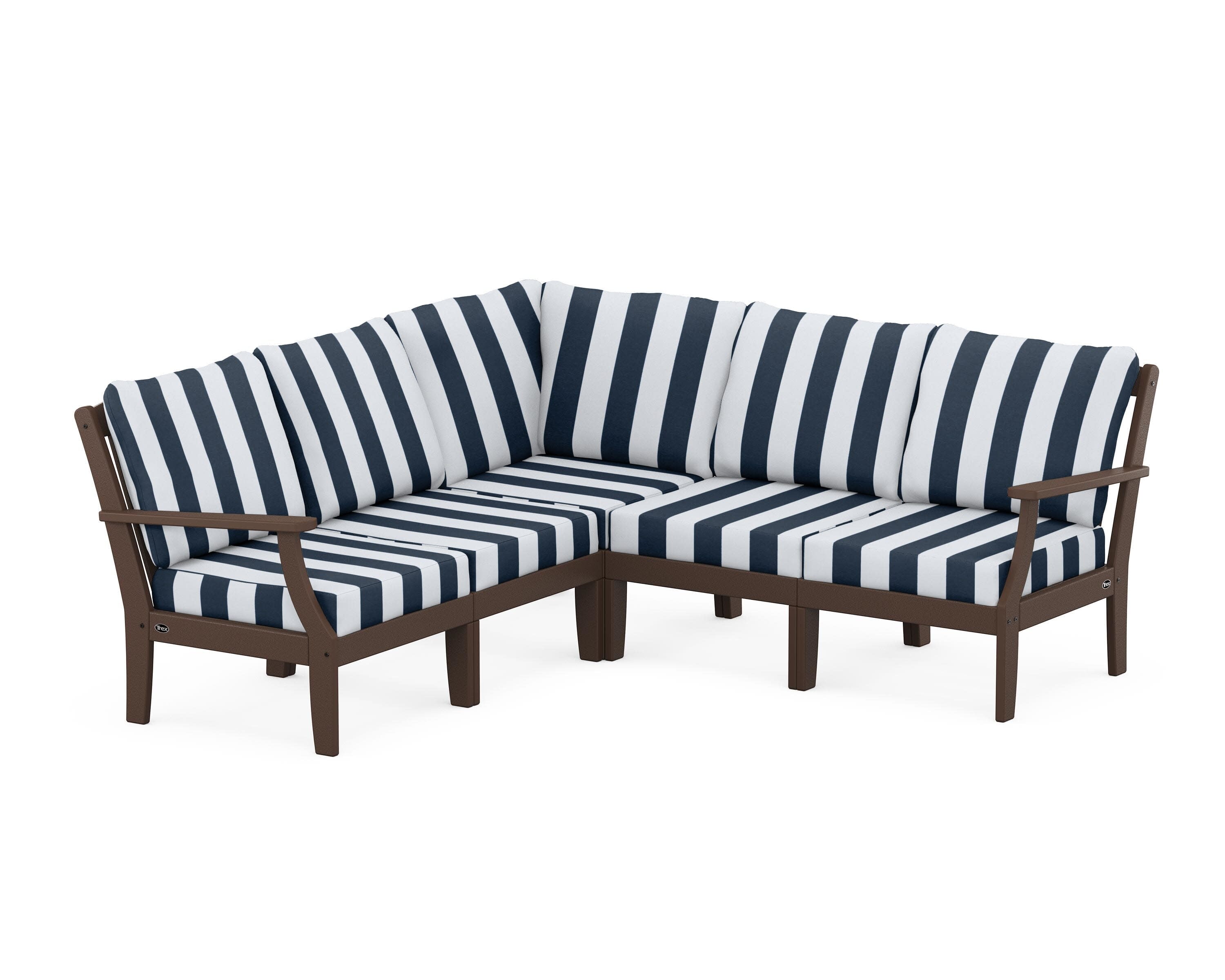 Yacht Club Modular 5-Piece Deep Seating Set in Vintage Lantern / Cabana Stripe Marine Indigo