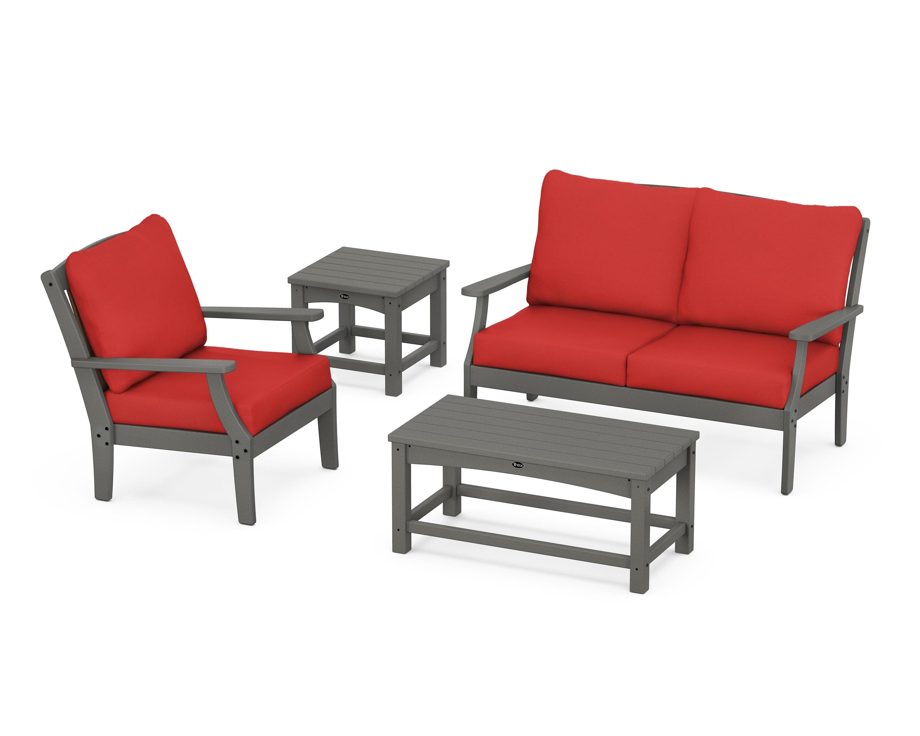 Yacht Club 4-Piece Deep Seating Set in Stepping Stone / Crimson Linen