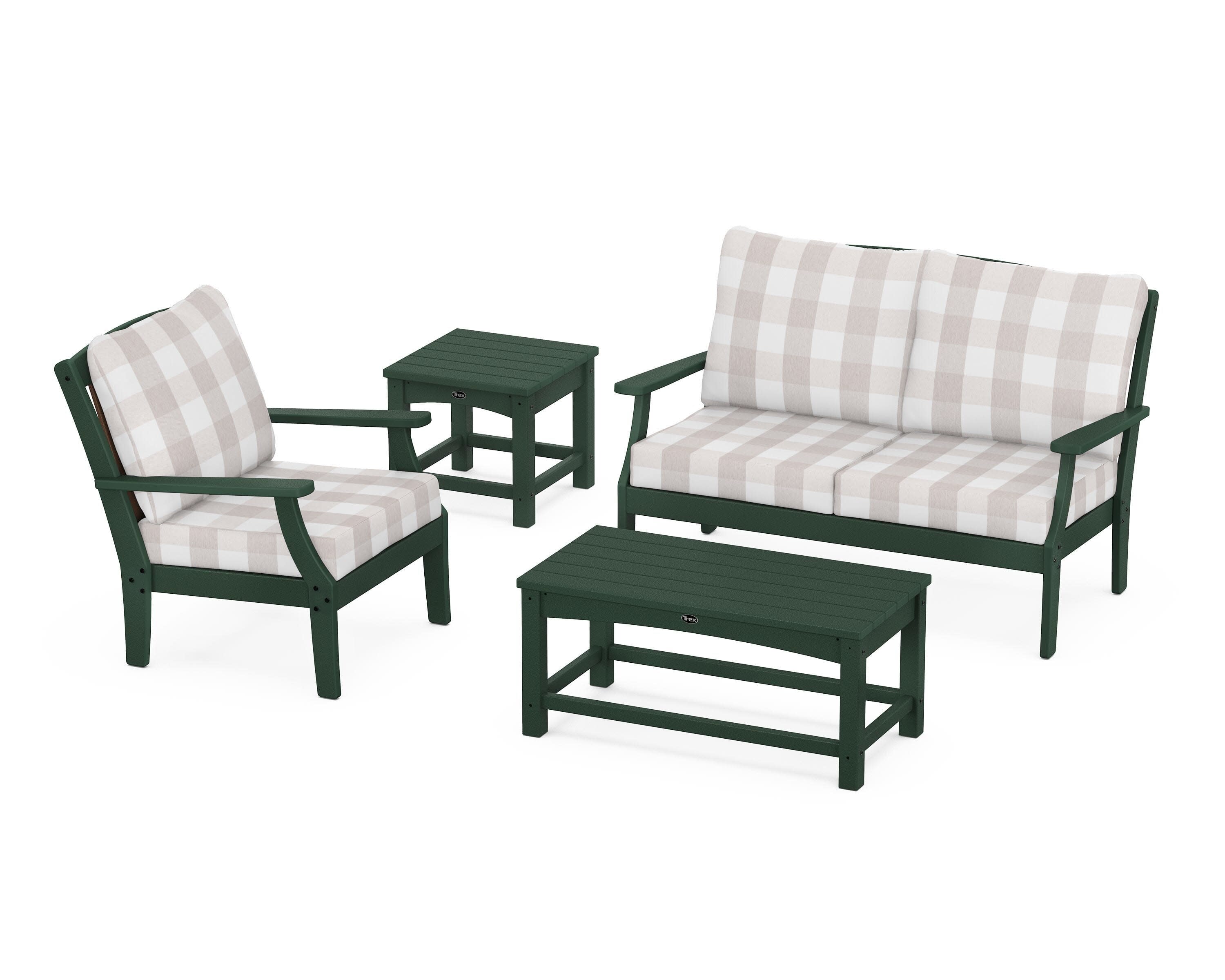 Yacht Club 4-Piece Deep Seating Set in Rainforest Canopy / Buffalo Plaid Dune Burlap