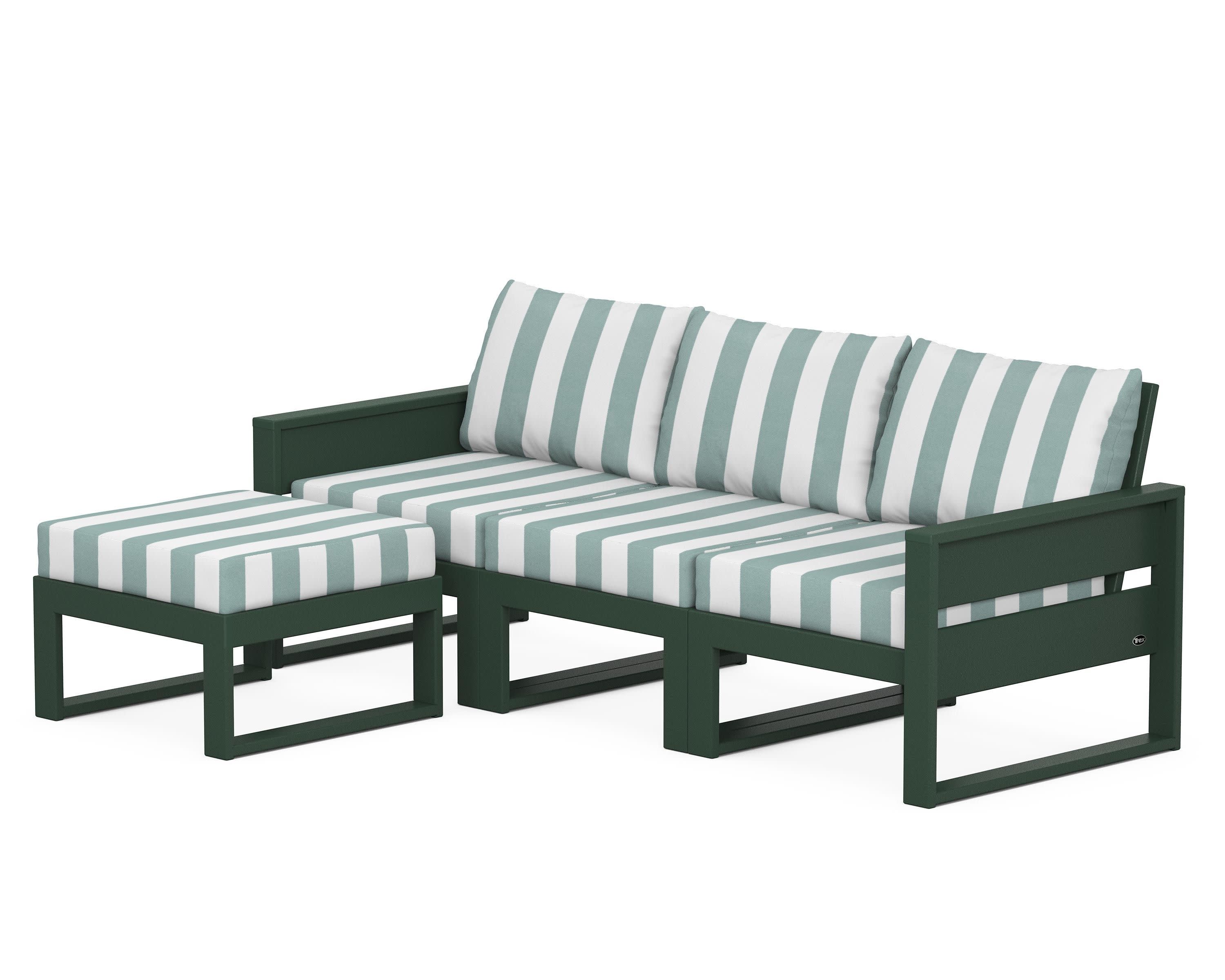 Eastport 4- Piece Sectional with Ottoman in Rainforest Canopy / Cabana Stripe Glacier Spa