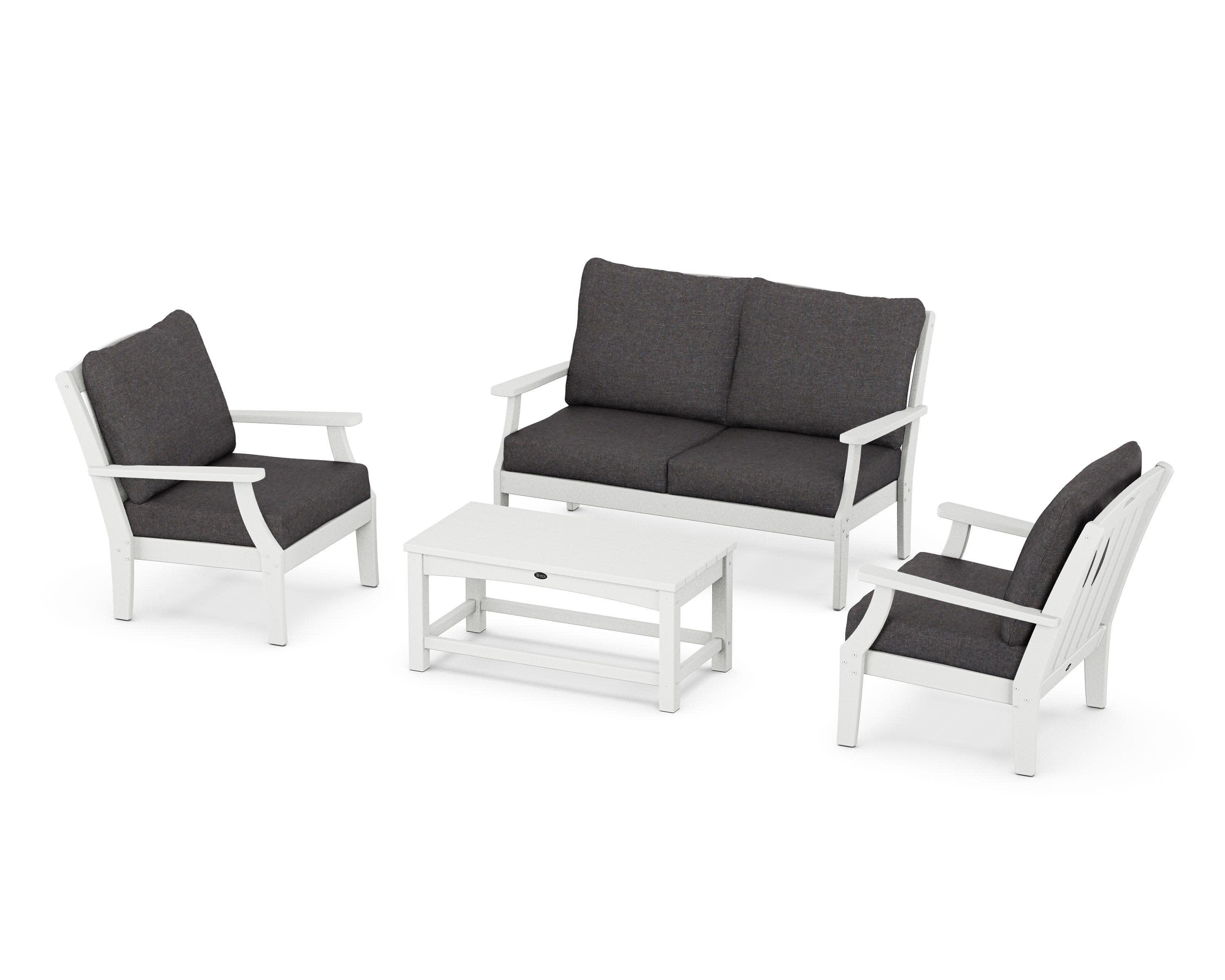 Yacht Club 4-Piece Deep Seating Chair Set in Classic White / Ash Charcoal