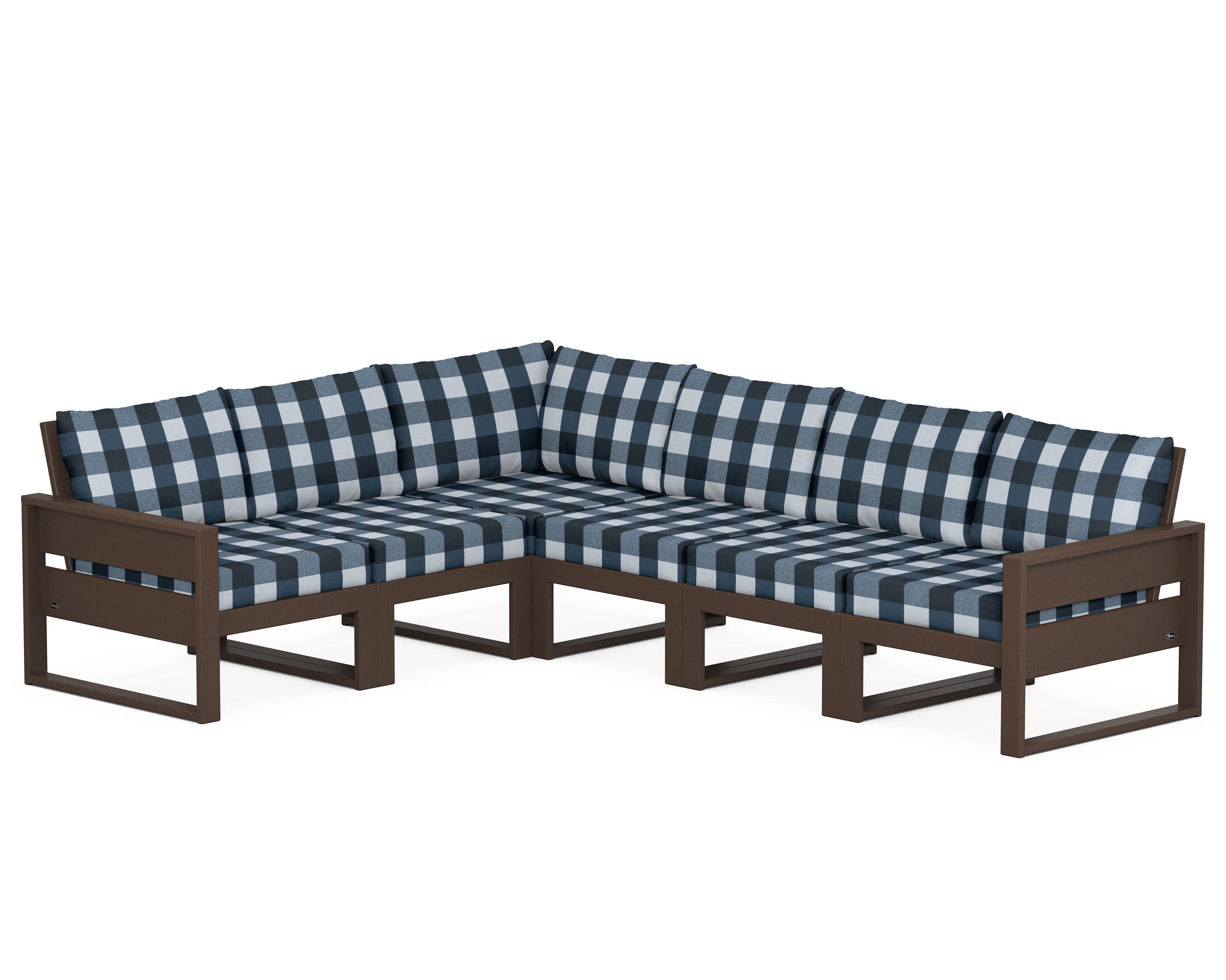 Eastport 6-Piece Sectional in Vintage Lantern / Buffalo Plaid Marine Indigo